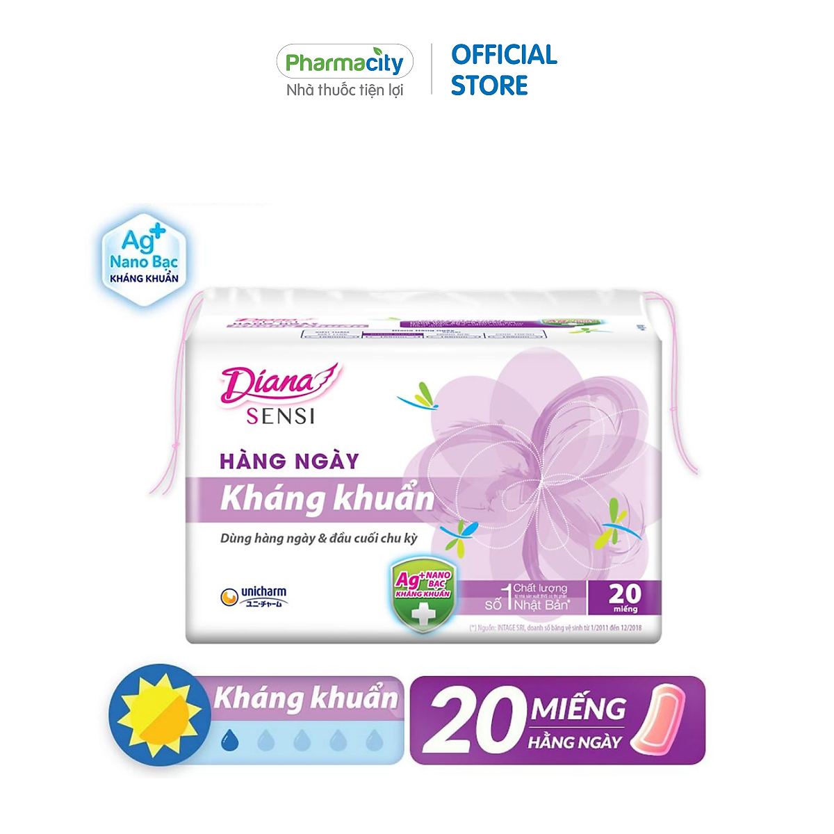 Băng vệ sinh kháng khuẩn hàng ngày Diana Sensi (20 miếng/gói)
