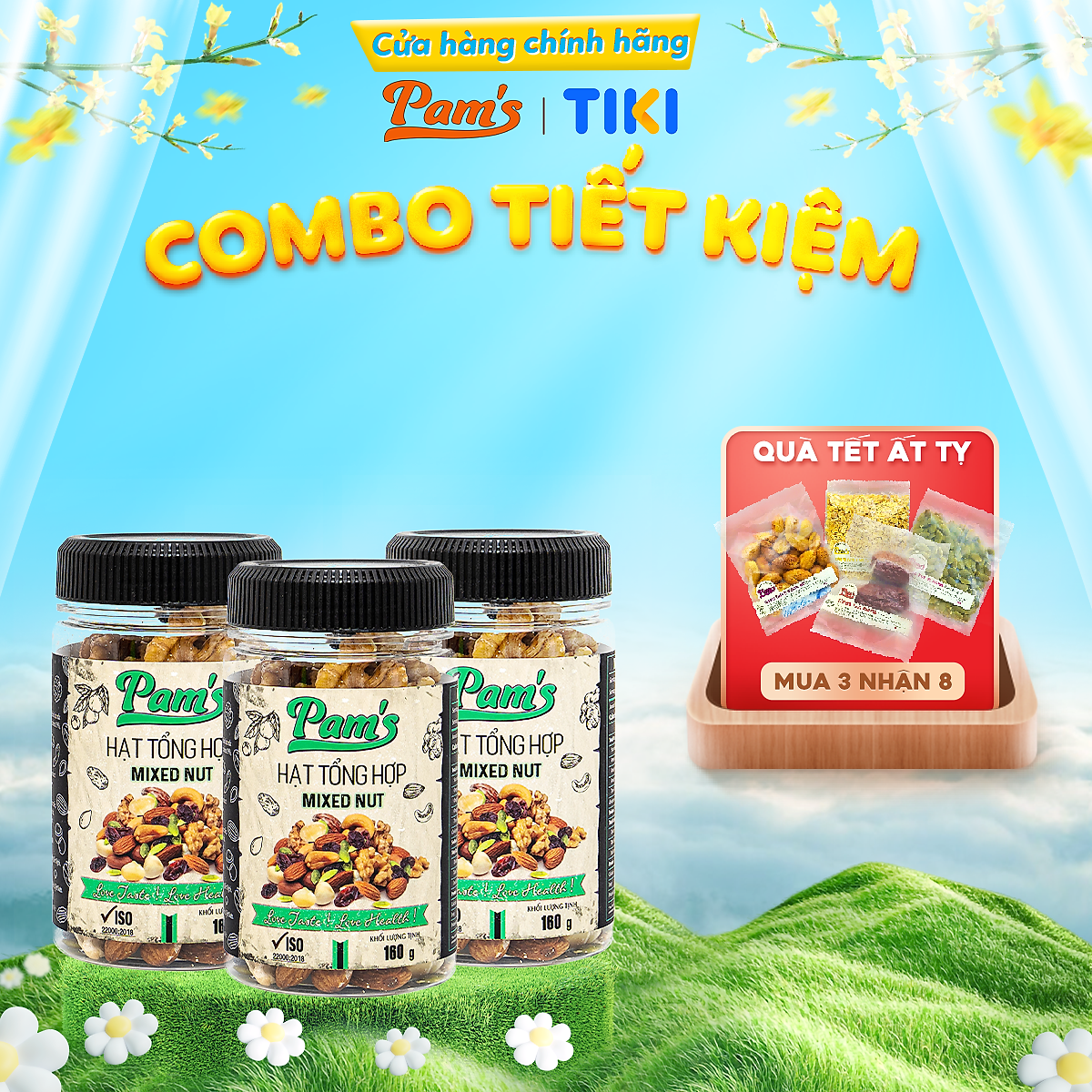 Combo 3 Hũ Ngũ Cốc Mix 6 Loại (Macca + Hạnh Nhân + Điều + Nhân Óc Chó + Hạt Bí + Nho Úc) Pam's