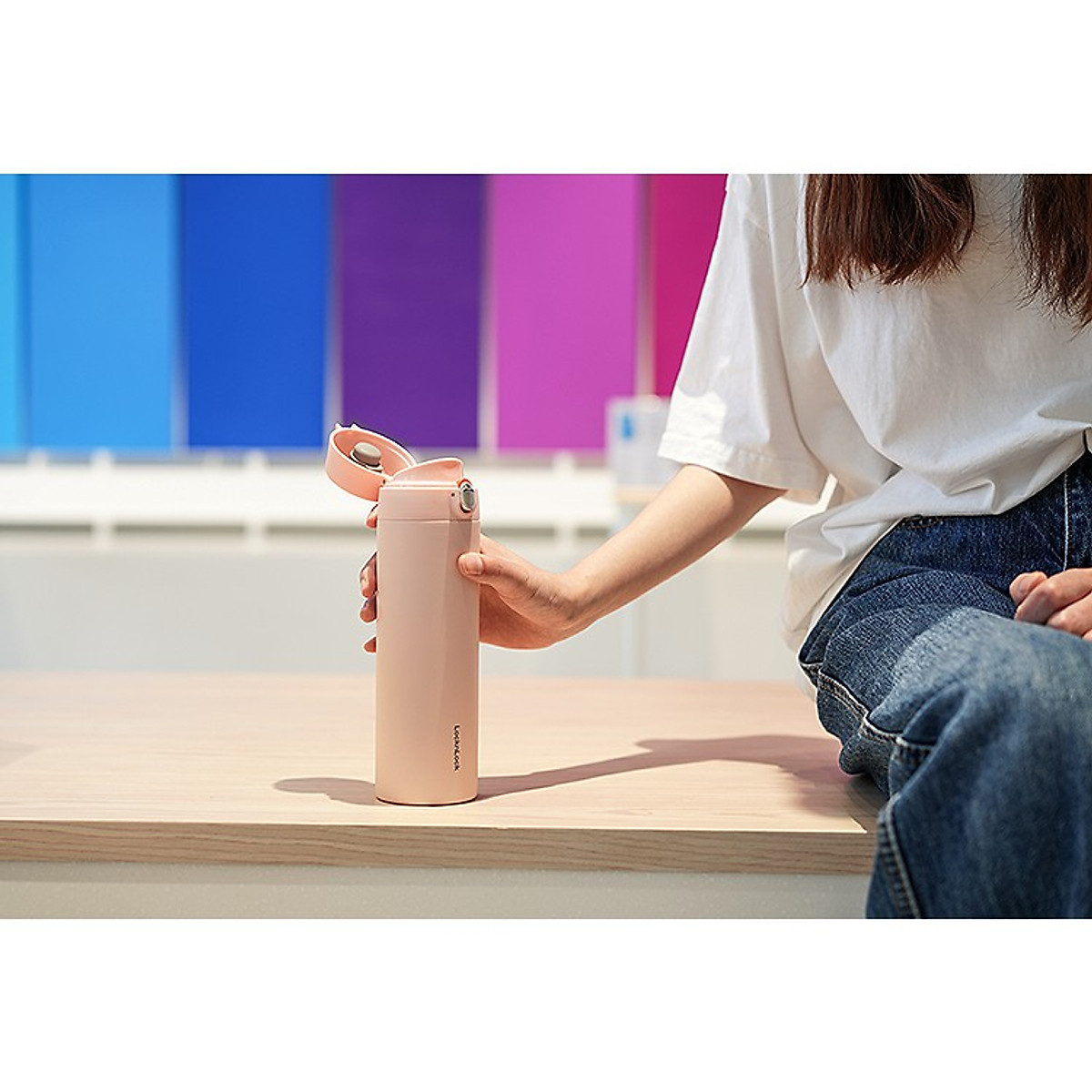 Bình Giữ Nhiệt Lock&Lock Featherlight One Touch Tumbler LHC3257 (500ml) - Hàng Chính Hãng, Mở Nắp Bằng 1 Tay, Thân Bình Nhỏ Gọn, Trọng Lượng Nhẹ Hoàn Hảo, Tặng Kèm Ống Hút Inox