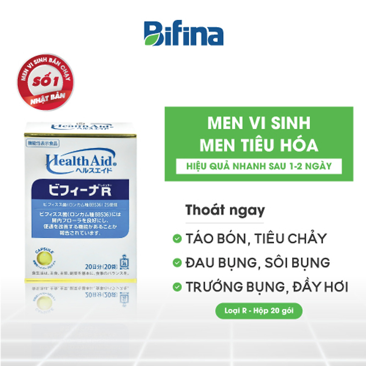 Men vi sinh Bifina R 20 gói - Dành cho người bị viêm đại tràng, rối loạn tiêu hóa