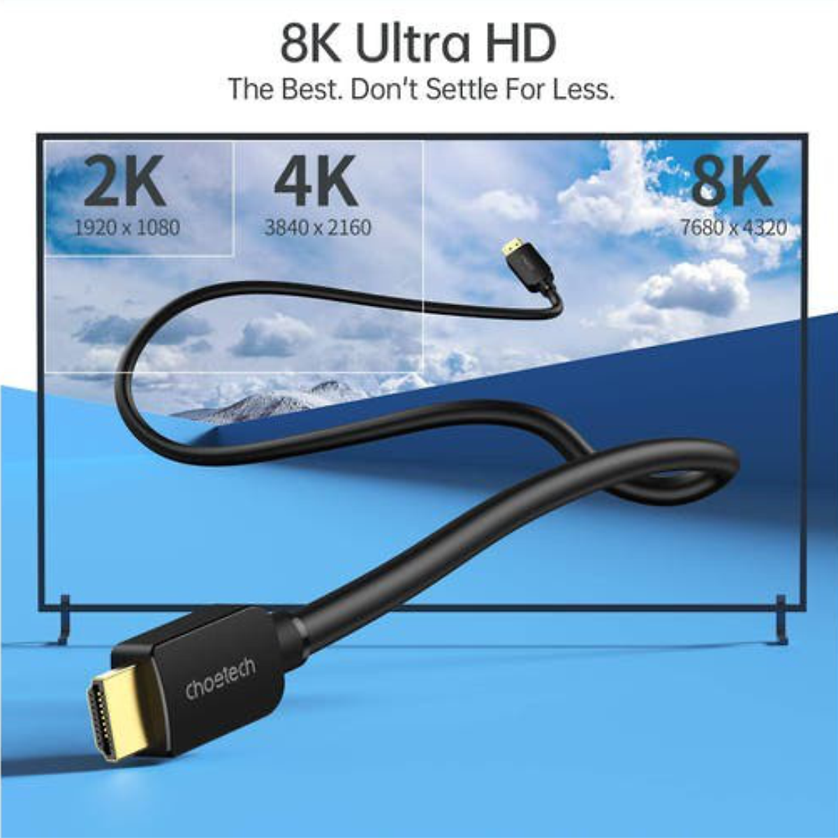 Dây Cáp HDMI 2.1 CHOETECH XHH03-BK Dài 2M Phân Giải Tối Đa 8K 48Gbps, 4K 120Hz Dùng Cho Tivi/Laptop/Playstation/PC - Hàng Chính Hãng