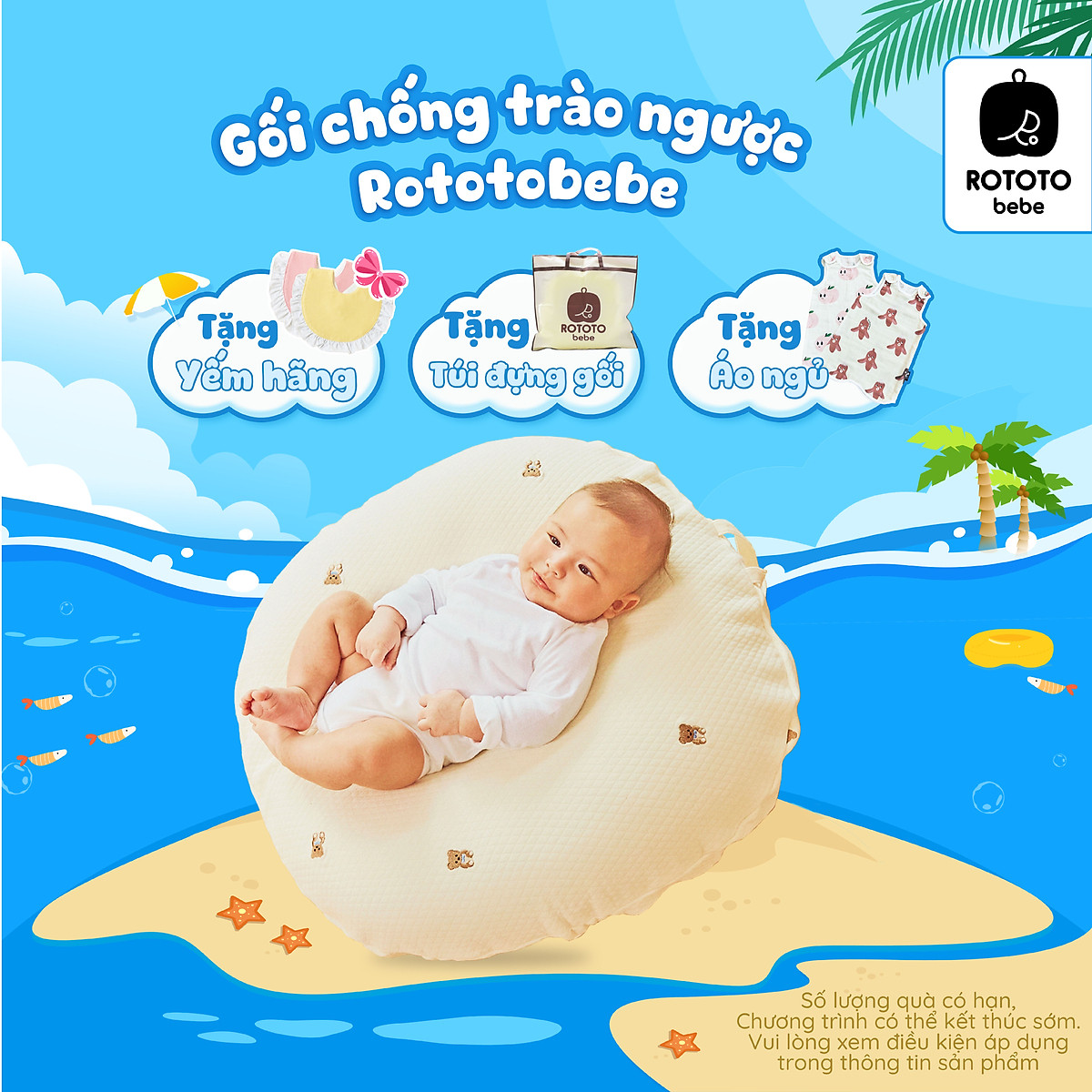 Gối chống trào ngược cho bé Rototo bebe Airmesh cao cấp khắc phục tình trạng trào ngược dạ dày trẻ sơ sinh hiệu quả - Loại Airmesh thoáng khí mới nhất