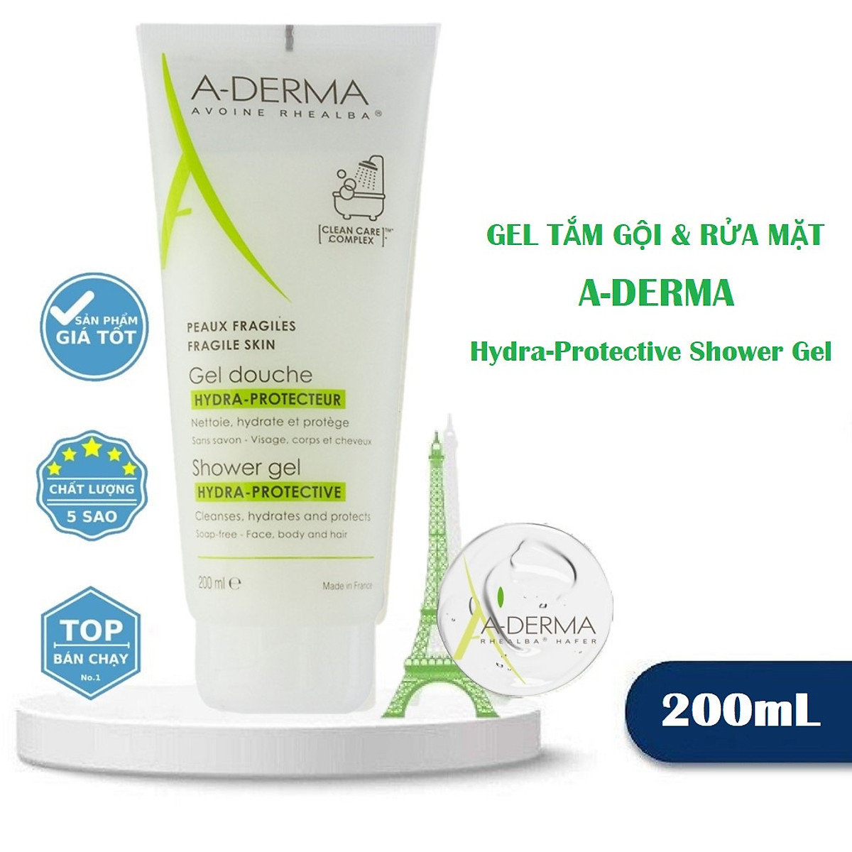 Sữa Tắm ADERMA Dịu Nhẹ Cho Da 200ml Shower Gel HydraProtective
