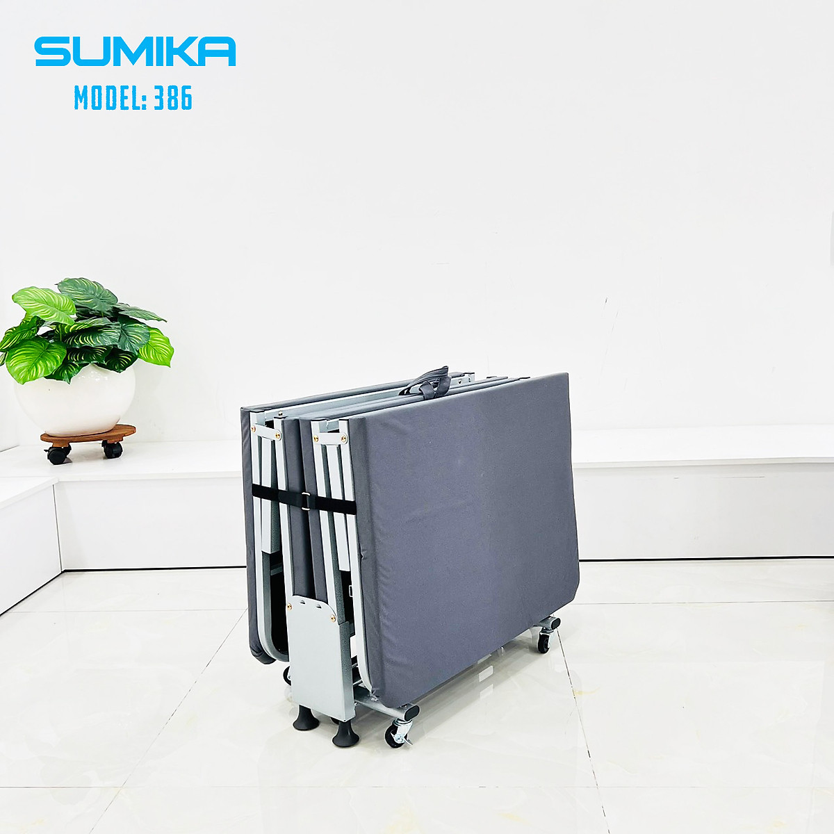 Giường xếp gấp gọn di động SUMIKA 386, khung thép, có bánh xe