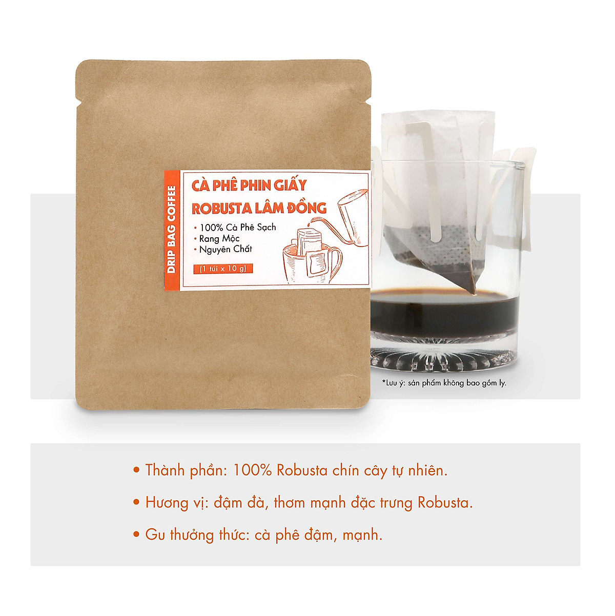 Cà phê phin giấy Robusta Lâm Đồng DalatFarm - Hộp 10 túi x 10 g