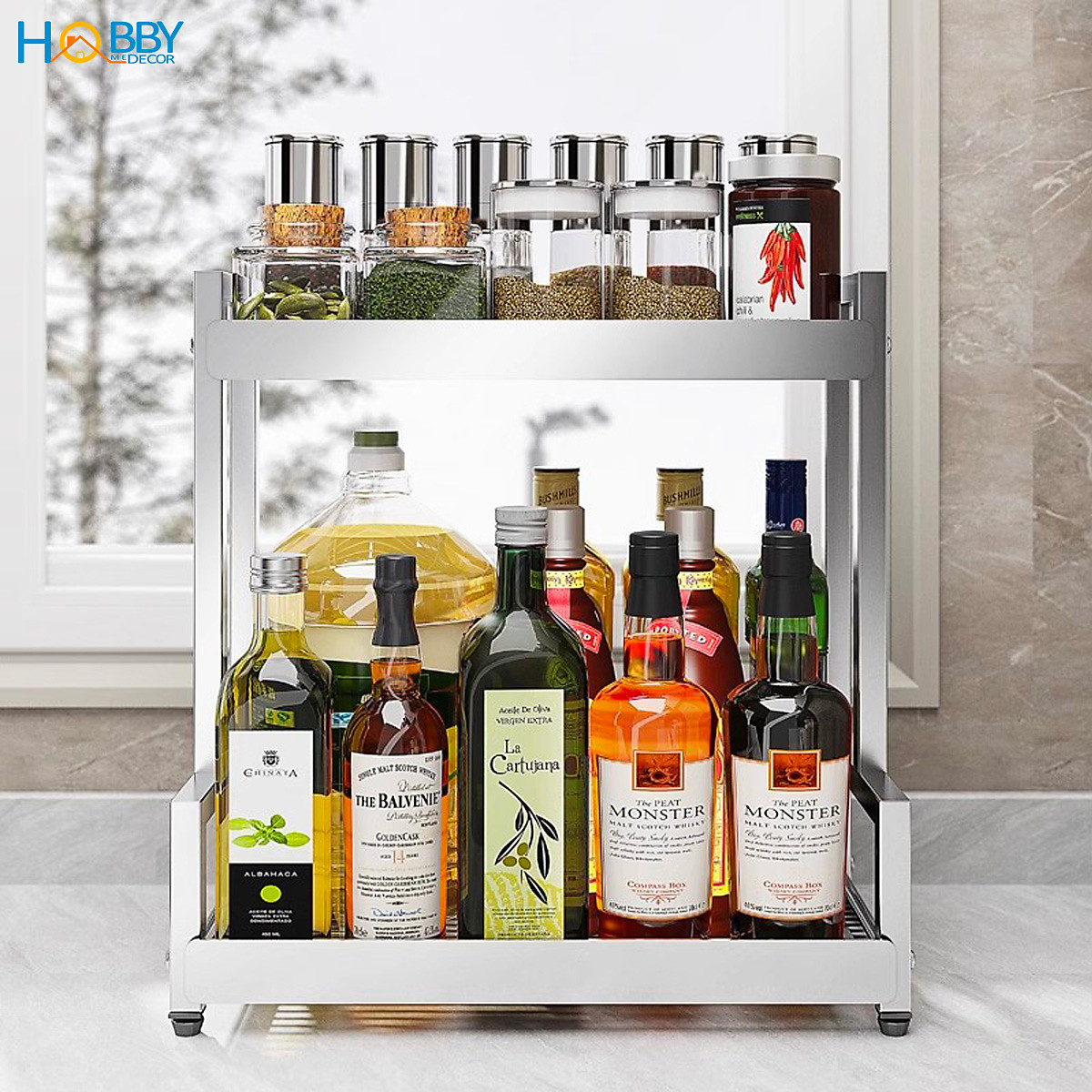 Kệ đựng gia vị nhà bếp 2 tầng Inox 304 đa năng Hobby home decor GV2TN