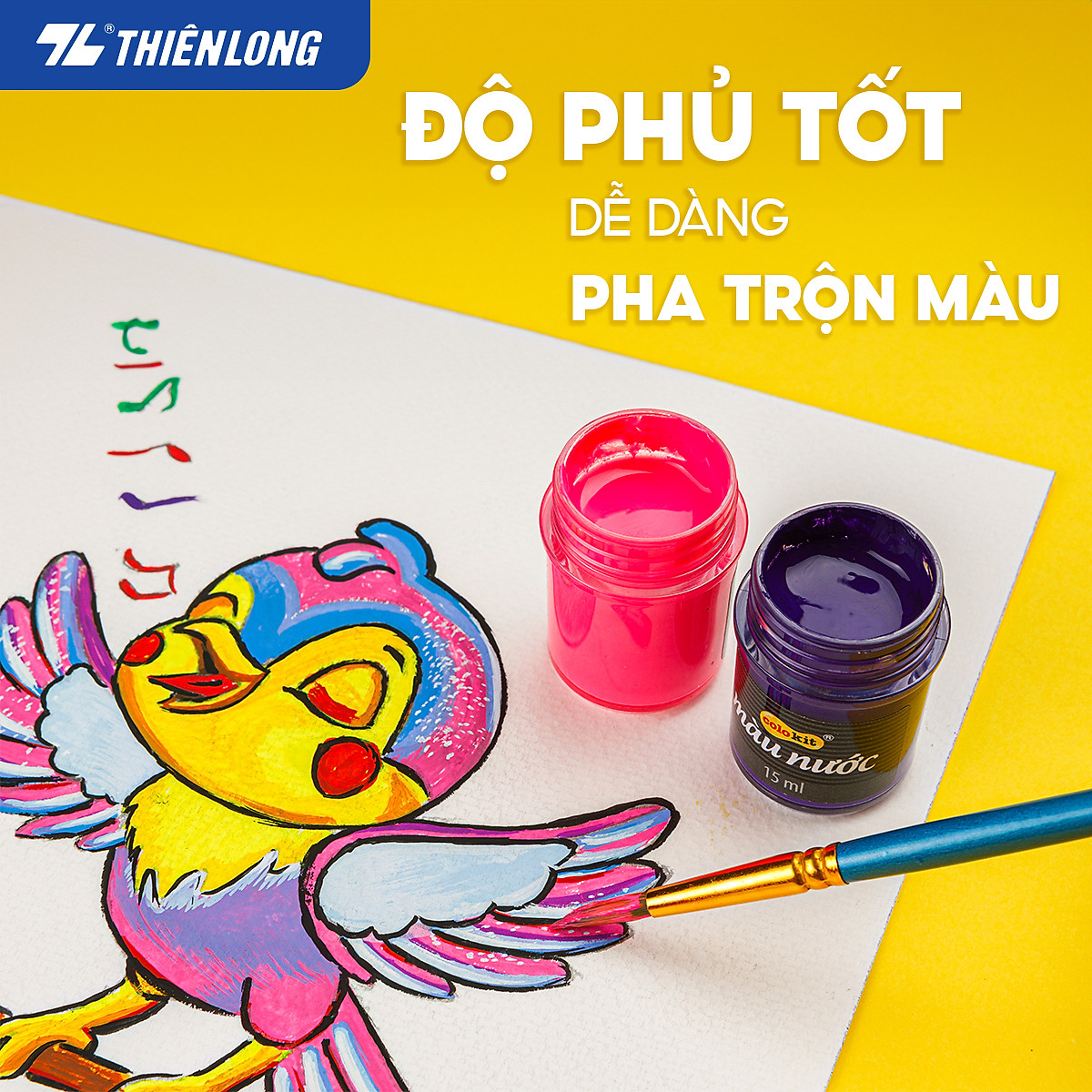 Màu nước Thiên Long Colokit 12 lọ 15ml, màu tươi sáng, độ phủ màu tốt, dễ pha trộn tạo màu mới, an toàn sử dụng WACO-05