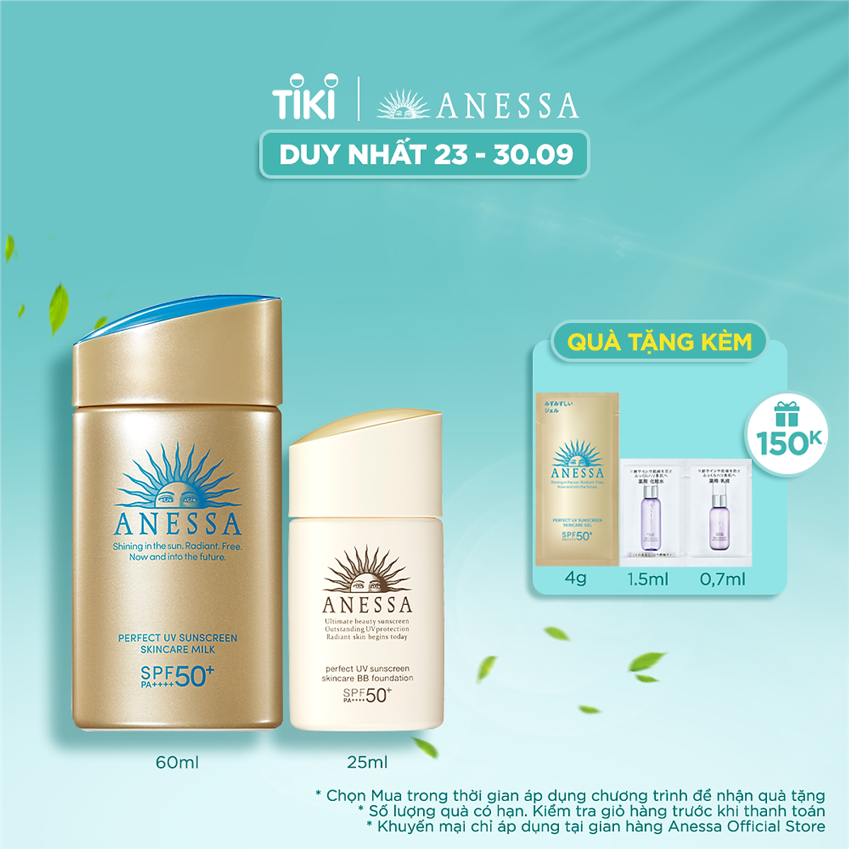 Bộ đôi Kem chống nắng dưỡng da dạng sữa bảo vệ hoàn hảo Anessa Perfect UV Sunscreen Skincare Milk SPF 50+ PA++++ 60ml + Kem nền trang điểm BB chống nắng dưỡng da Anessa SPF 50+ PA++++ 25ml