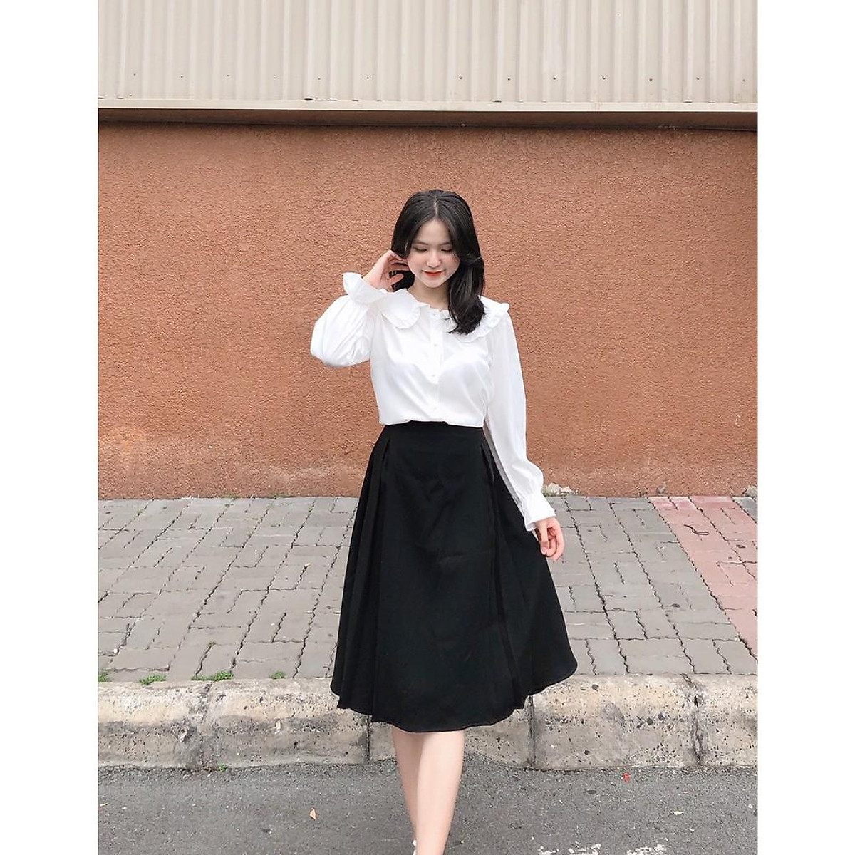 Set áo Trắng Kèm Chân Váy đen  ANNSHOPVN