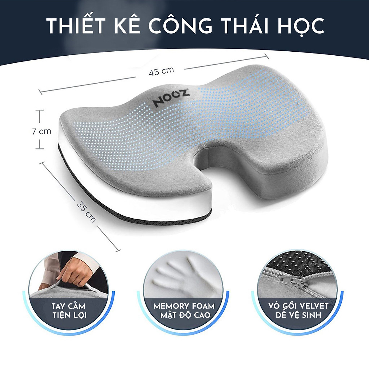 Đệm Lót Ghế Ngồi NOOZ Home Goods Gối Lót Ghế Ngồi Bệt Memory Foam Giúp Chống Đau Lưng, Đau Xương Cụt, Đau Thần Kinh Tọa Ruột Đệm Cao Su Non Danh Cho Dân Văn Phòng
