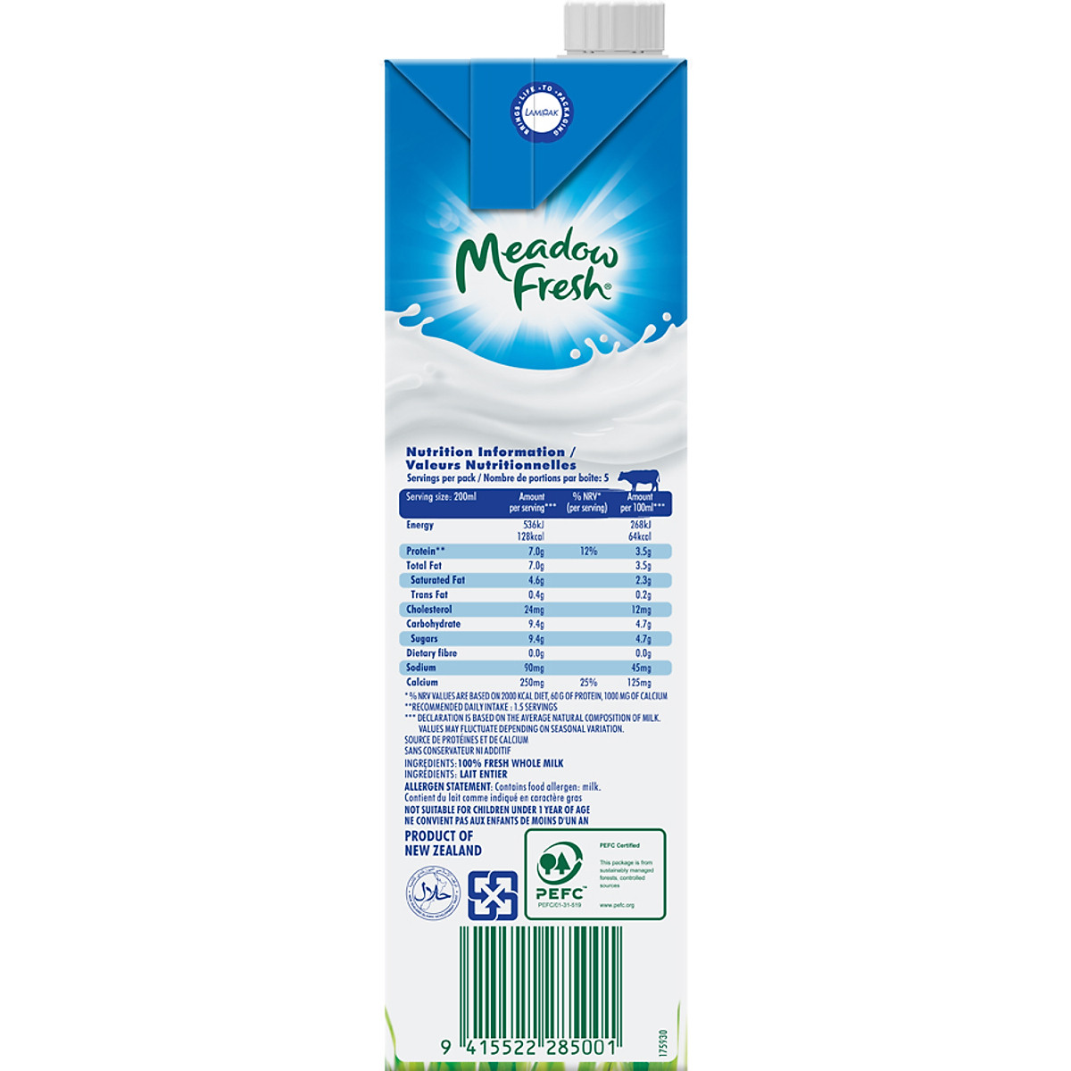 Thùng 12 hộp Sữa tươi tiệt trùng nguyên kem Meadow Fresh 1L hàng New Zealand