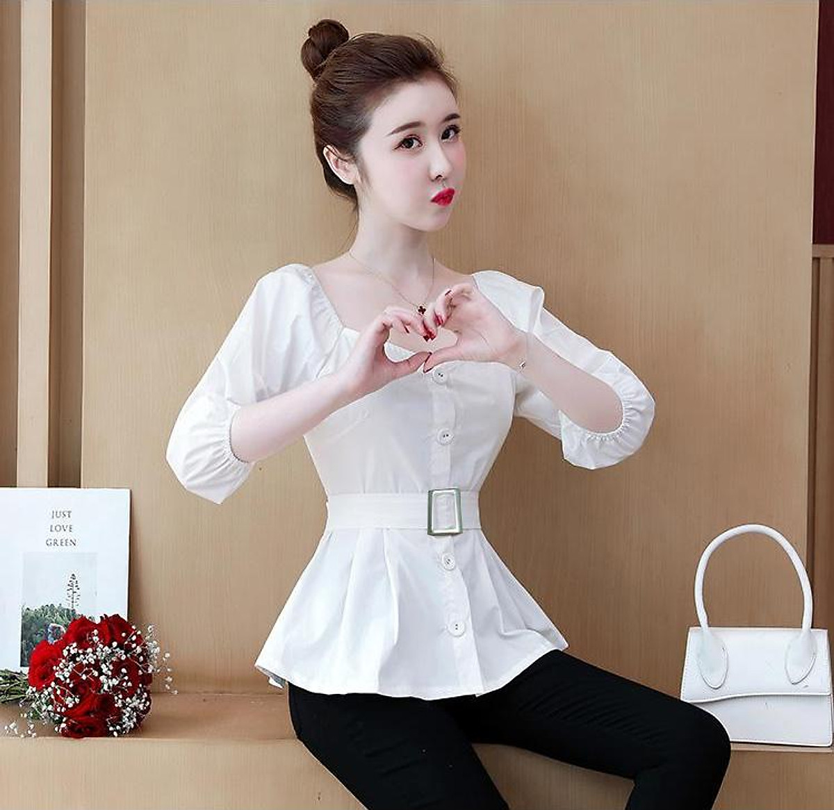 áo peplum nữ cổ vuông tim sang trọng - Áo kiểu Áo Peplum Nữ Cổ Vuông Tim Sang Trọng - Áo Kiểu