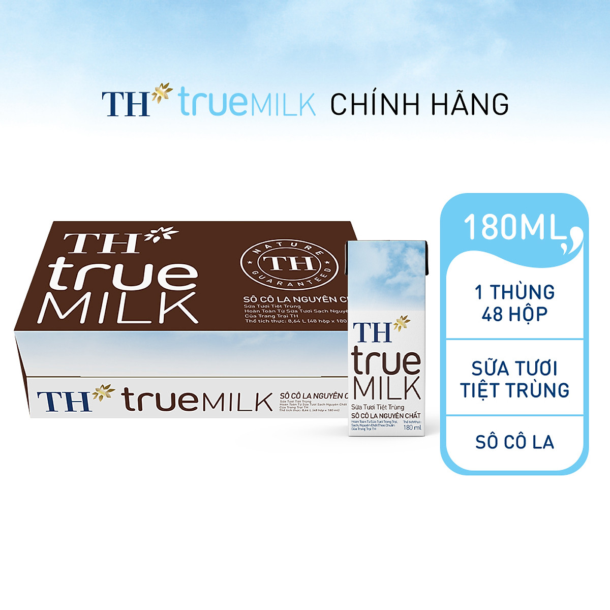 Thùng 48 hộp sữa tươi tiệt trùng TH true MILK sôcôla nguyên chất 180 ml (180 ml x 48)