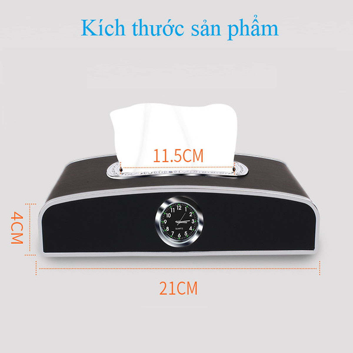 Hộp đựng khăn giấy kiêm bảng số điện thoại và đồng hồ cao cấp trang trí và để taplo ô tô - Kích thước:11.5x4x21cm