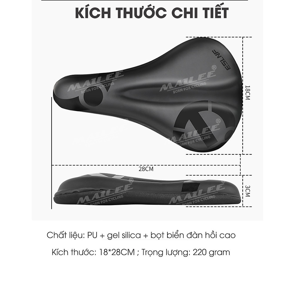 Vỏ Bọc lót yên xe đạp thể thao thoáng khí ESL-01 với bọt biển mềm dày, 1 cỡ size 28x18 cm cho xe đạp địa hình/ xe đạp đua đường trường