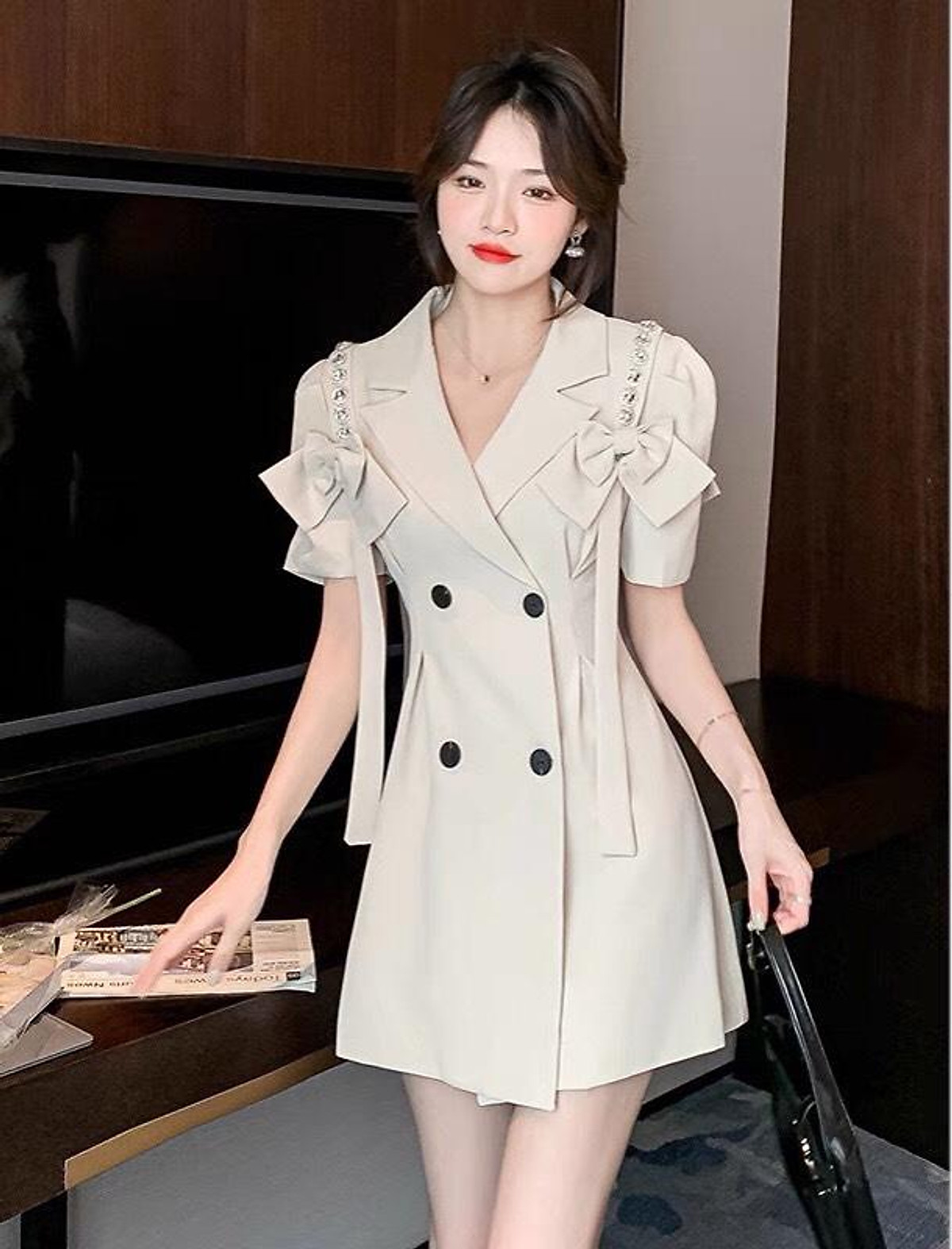 Đầm vest nâu cài nút  Bán sỉ thời trang mỹ phẩm