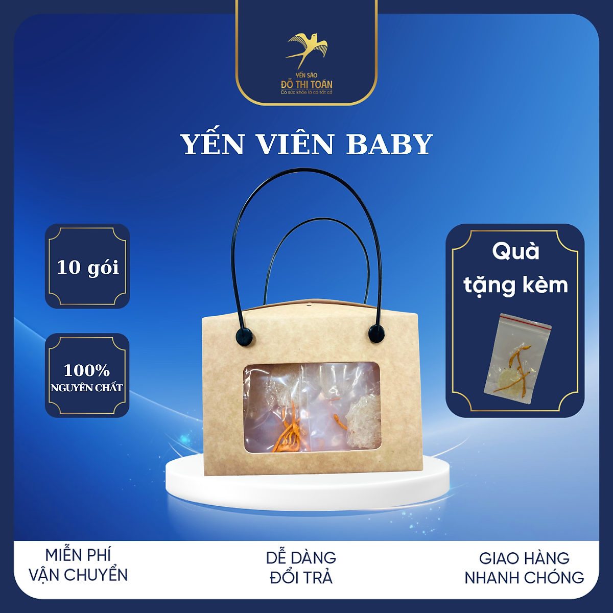 Yến viên BaBy 10 gói chia sẵn Đông trùng Hạ Thảo (tặng kèm 1 gói) - Yến sào cao cấp Đỗ Thị Toán - Tăng cường sức đề kháng -người lớn nhiều năng lượng