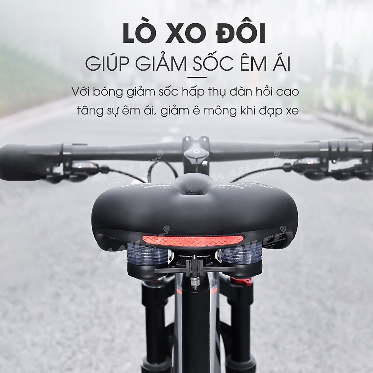 Yên BÉO Xe Đạp ESL-01 Mút Chống Sốc Dày Thoải Mái với bọc da PU, Giảm Chấn Bóng lò xo, khung cong kim loại chắc chắn cho xe đạp MTB, xe thể thao, có khe trượt lắp đèn, 2 cách lắp đặt - Mai Lee