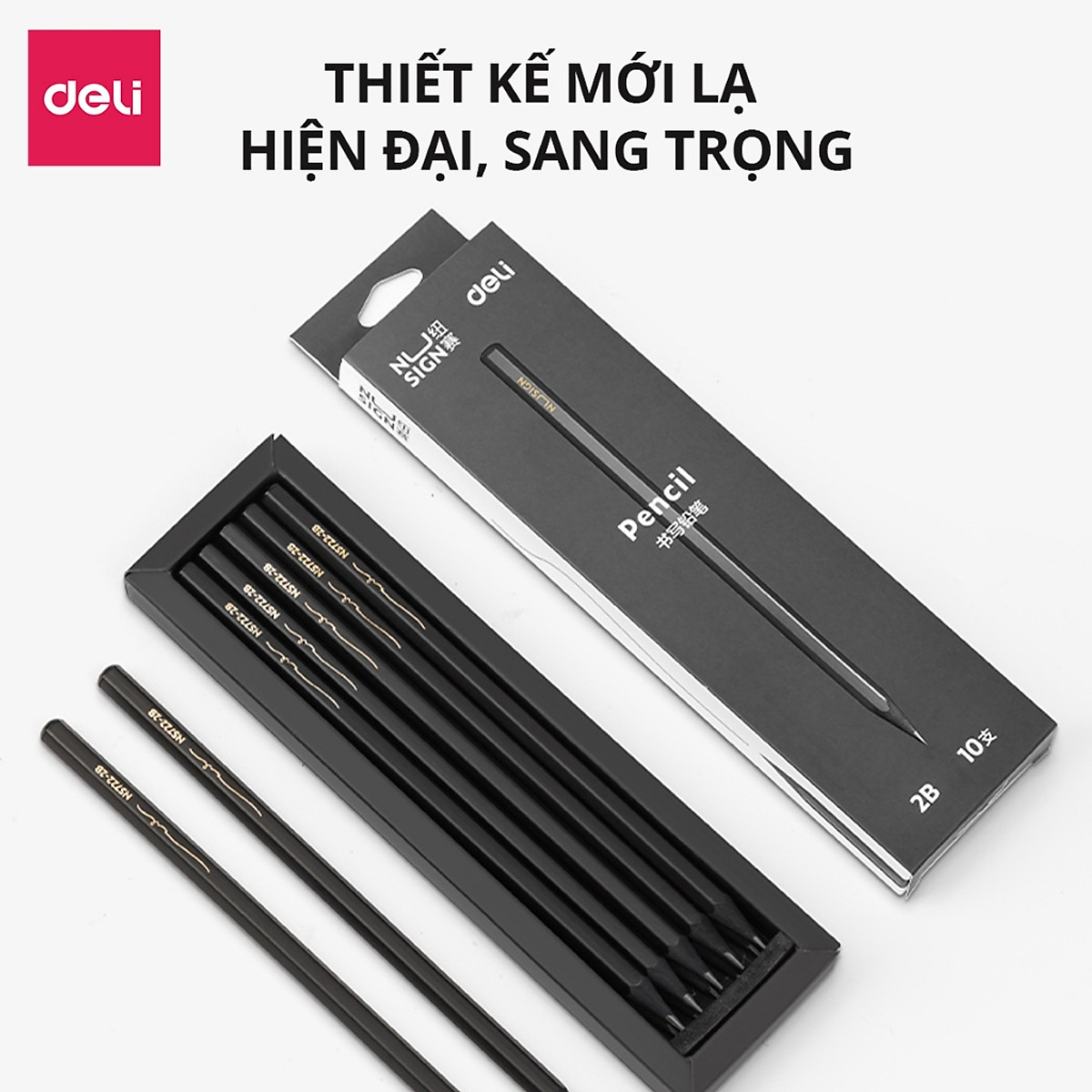 Bút Chì 2B Gỗ Nusign Cao Cấp Deli - Chì Đậm Tô Trắc Nghiệm Làm Bài Kiểm Tra Nhạy Với Máy Chấm Thi Học Sinh Văn Phòng