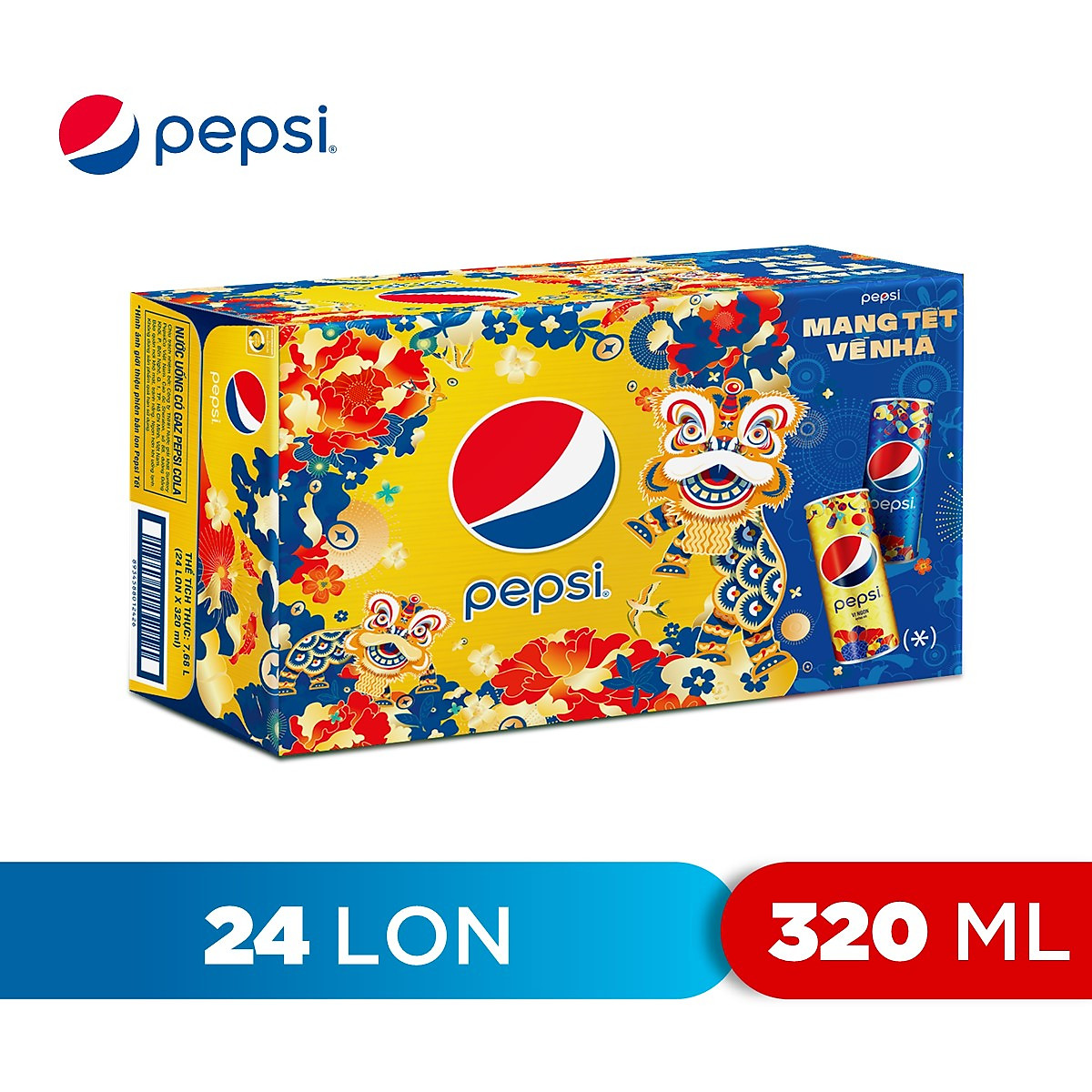 Thùng 24 Lon Nước Ngọt Có Gaz Pepsi lon xanh (320ml/lon)