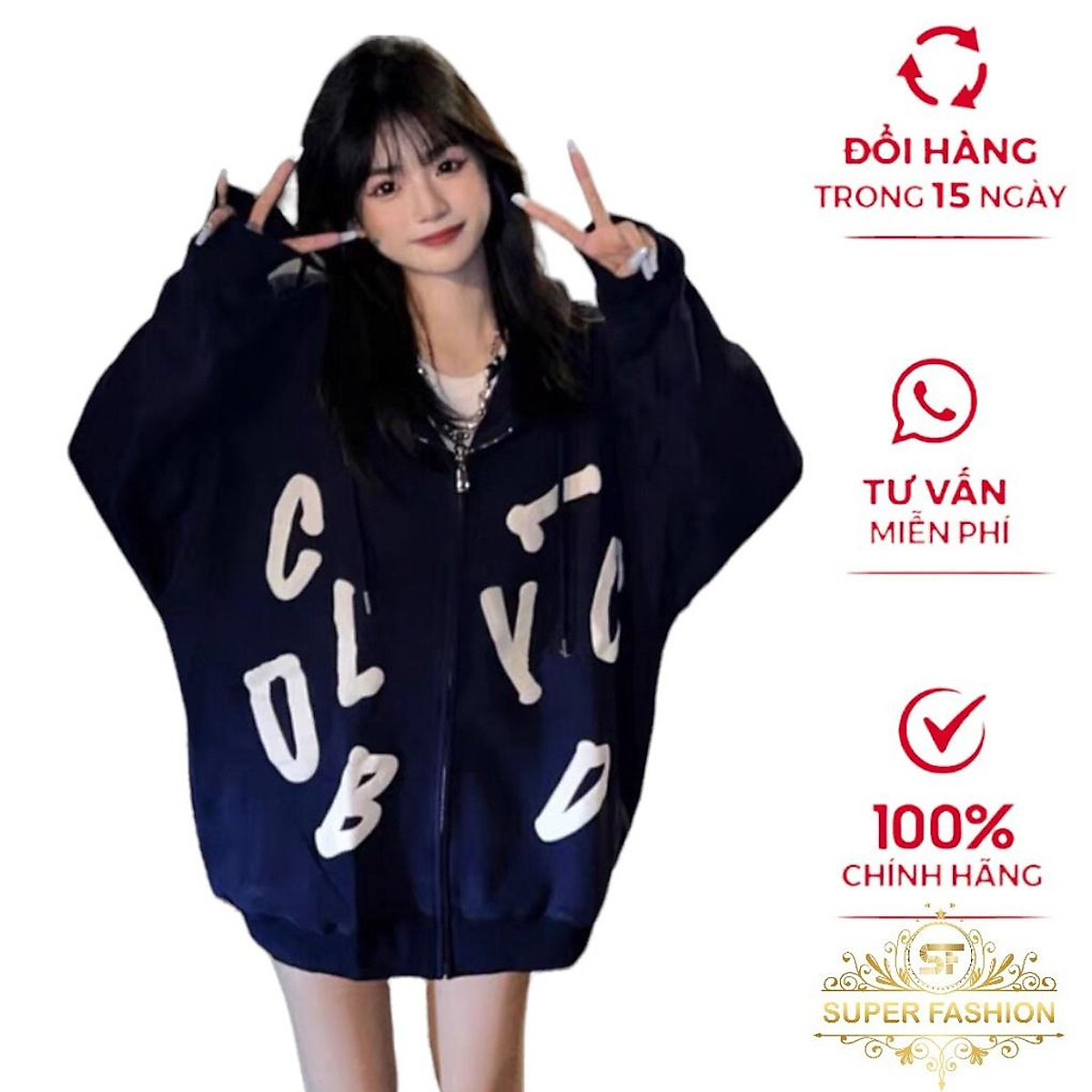 Áo Khoác Nữ CadiganNút Cài In Chữ Cái Form Rộng Mặc Đẹp Dáng Xinh Phong Cách FASHION