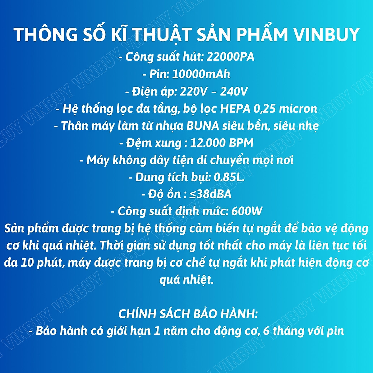 Máy hút bụi cầm tay, hút bụi xe ô tô, xe hơi, giường nệm, lực hút mạnh 22000PA, pin sạc không dây - Chính hãng VinBuy