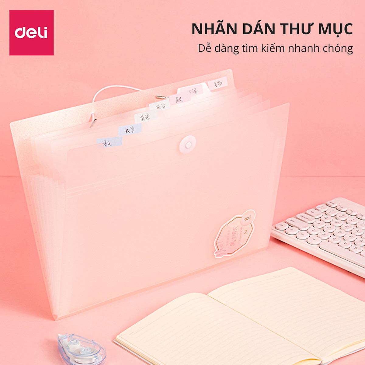 Cặp Túi Đựng Tài Liệu A4 Deli File Đựng Tài Liệu Hồ Sơ 8 Ngăn Túi Hồ Sơ Văn Phòng File Lưu Trữ Đa Năng Nhiều Màu Pastel
