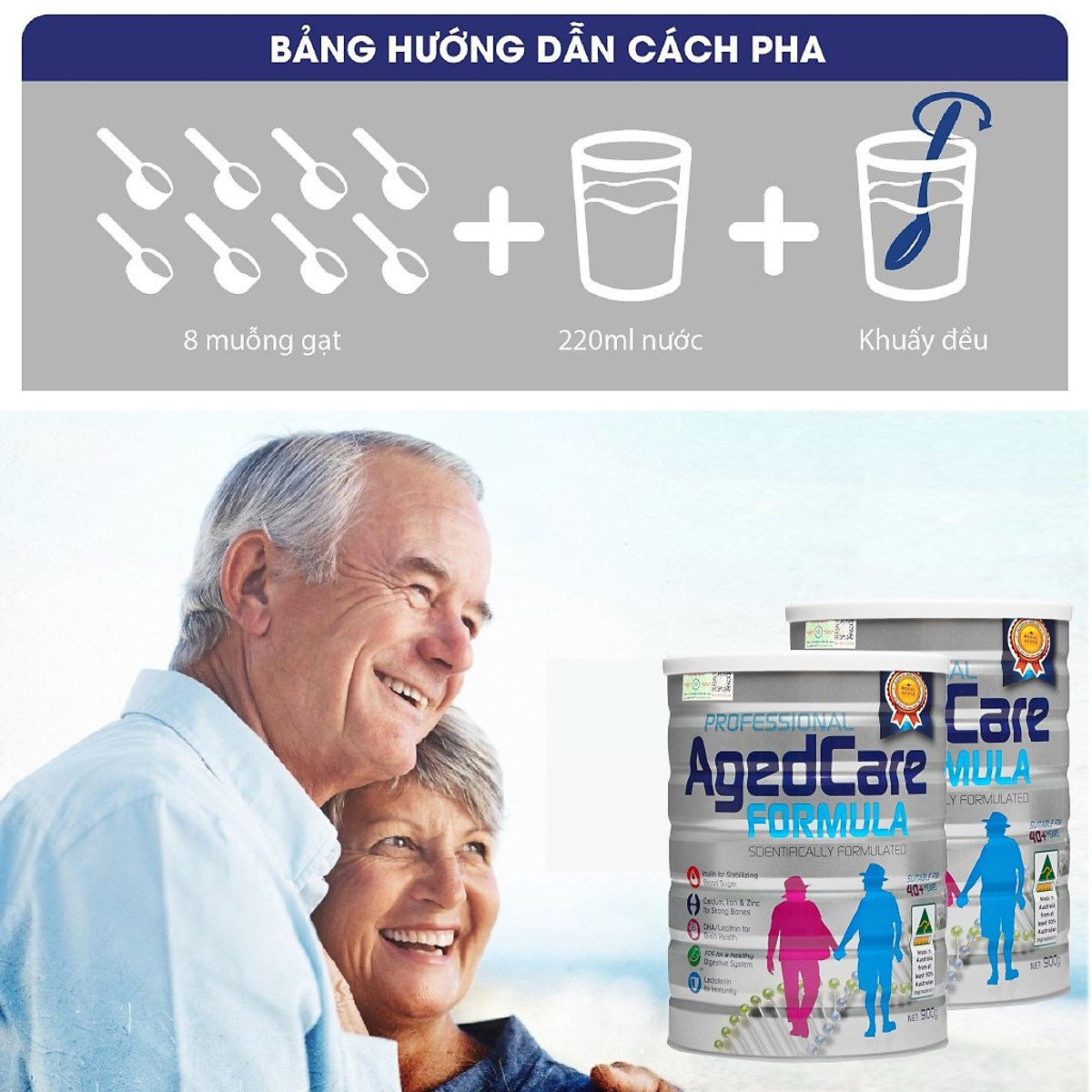 Combo Hộp Sữa Bột Hoàng Gia Úc AGED CARE FORMULA Bổ Sung Dinh Dưỡng Cho Người Trên 40 Tuổi 900g