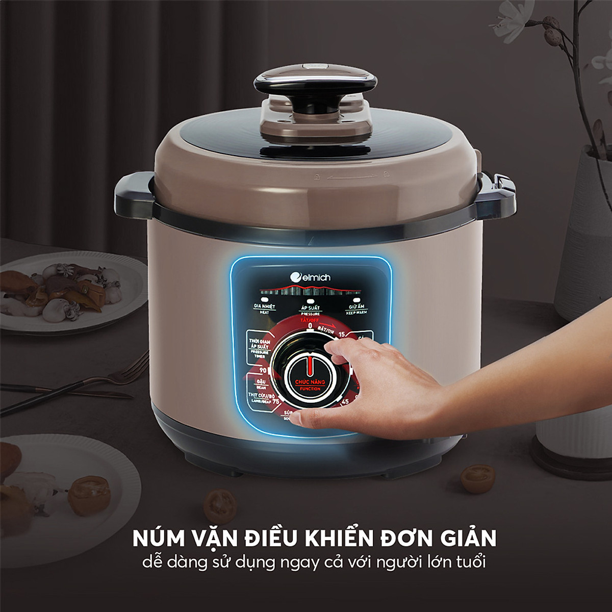 Nồi áp suất cơ Elmich 5L PCE-8792, công suất lớn 1000W, dung tích 5L, tuyệt đối an toàn với van xả tự động được thiết kế trên nắp nồi, bảo hành 24 tháng, đổi trả 12 tháng - Hàng chính hãng