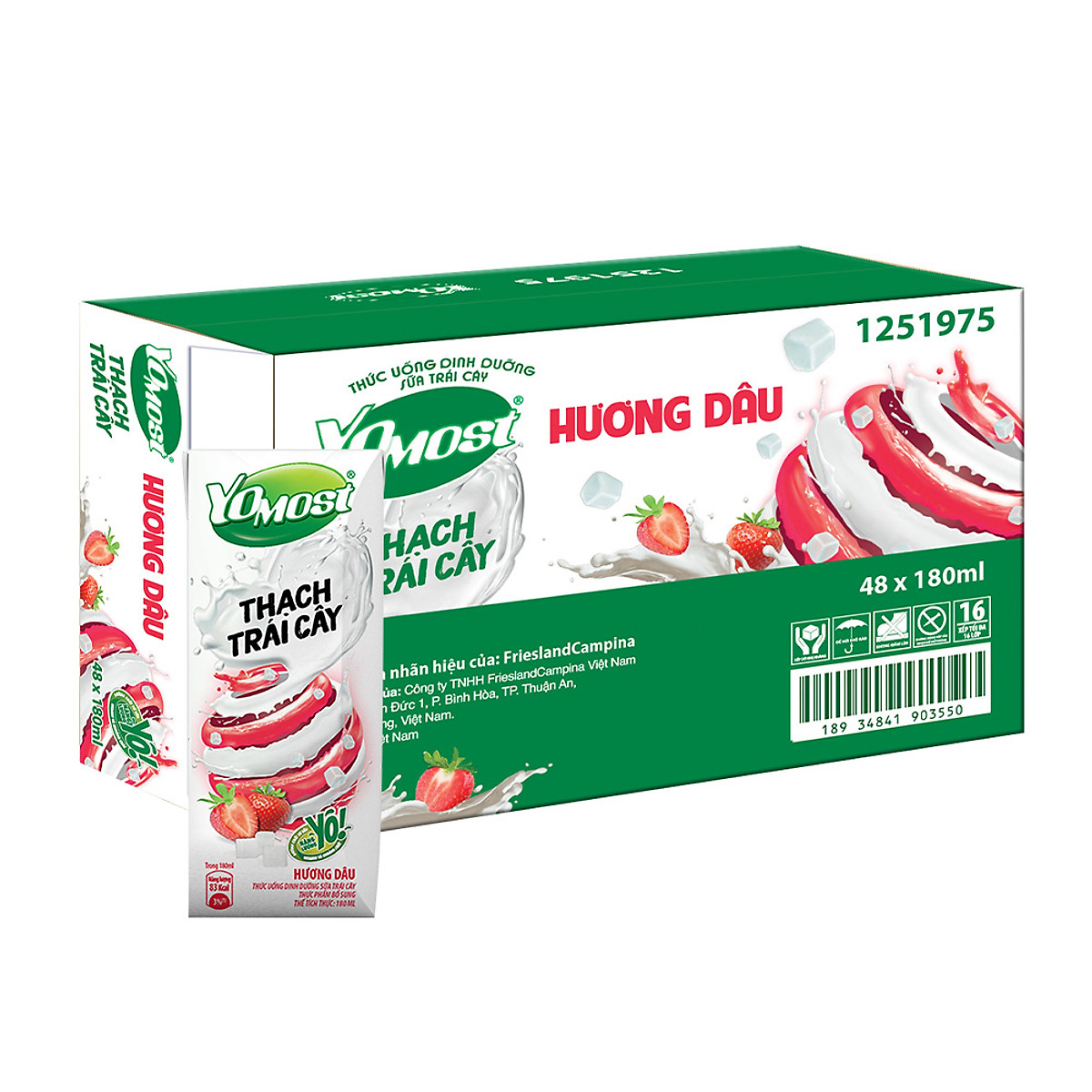 Thùng 48 Hộp Yomost Thạch Trái Cây Hương Dâu (48x180ml)
