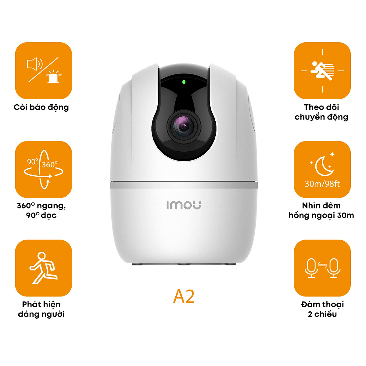 Camera Wifi Imou Ranger A2 (4MP) I Phát hiện con người I Xoay toàn cảnh 360 I Đàm thoại I Hàng chính hãng