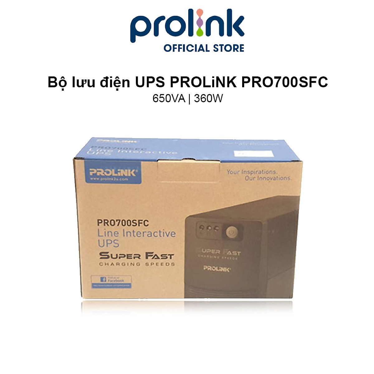Bộ nguồn cấp điện liên tục UPS PROLINK 650VA (PRO700SFC) Công suất 360W, công nghệ Line Interactive tích hợp bộ AVR, sạc siêu nhanh - Hàng chính hãng