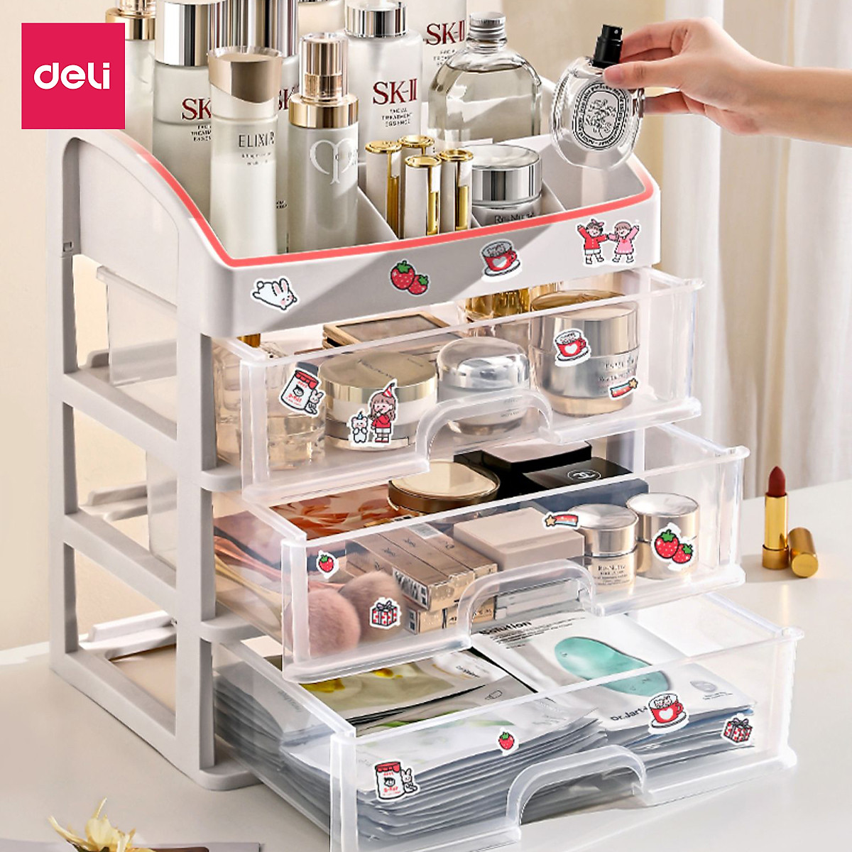 Kệ Đựng Mỹ Phẩm Nhựa Nhiều Tầng Để Bàn Trong Suốt Có Thể Tháo Rời Deli - Kệ Đưng Đồ Trang Điểm Đồ Cá Nhân Nữ Trang Sức Hộp Lưu Trữ Văn Phòng Phẩm Decor Bàn Làm Việc Góc Học Tập - VS559 564