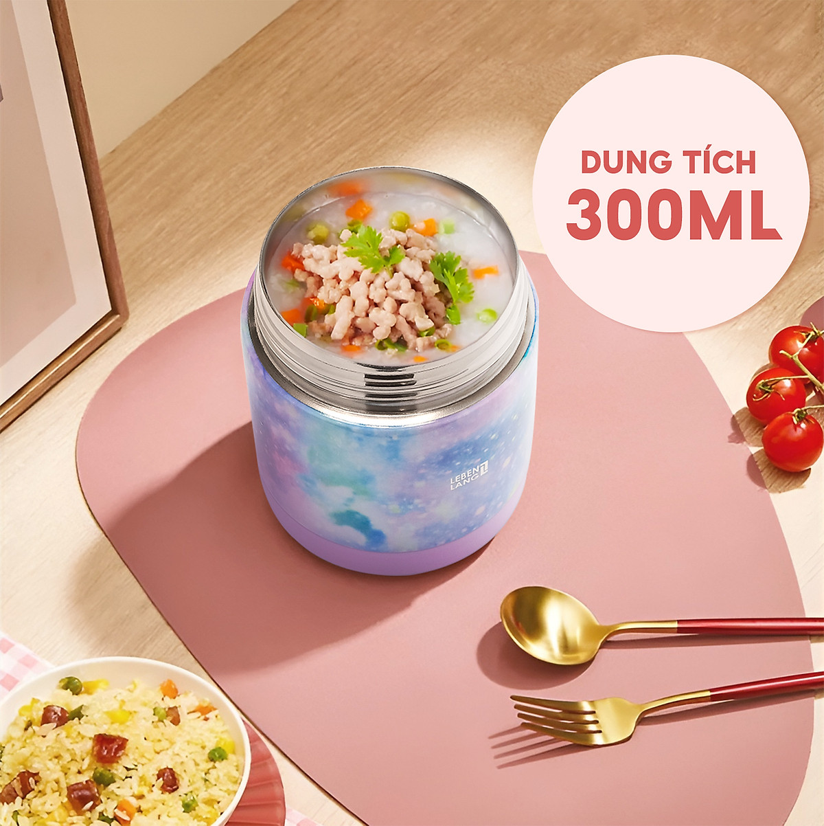 Hộp cơm giữ nhiệt cho bé Lebenlang LBL3032, cà men chất liệu inox304, dung tích 300ml, thiết kế nhỏ gọn - hàng chính hãng