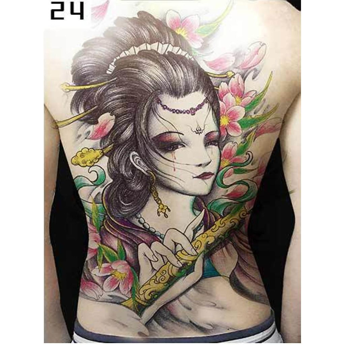 Hình Xăm Dán Kín Tay Cô Gái Cầm Sáo Màu 34X48Cm- Tặng Mini Tattoo