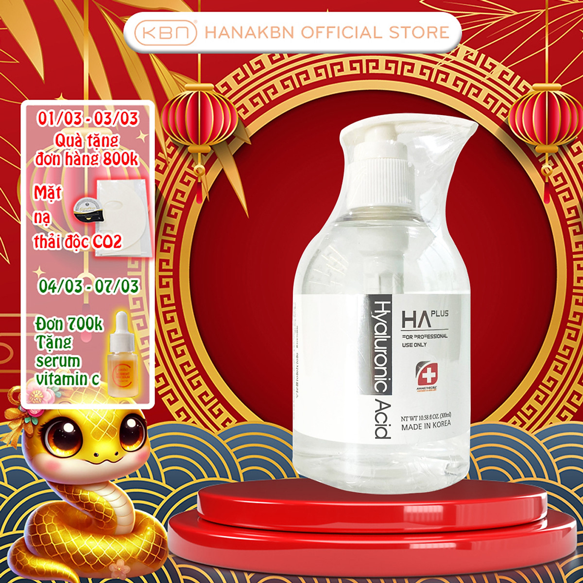 Serum HA Plus Dưỡng Ẩm Căng Bóng Giảm Nếp Nhăn Hyaluronic Acid AWAKETHECELL 300ml
