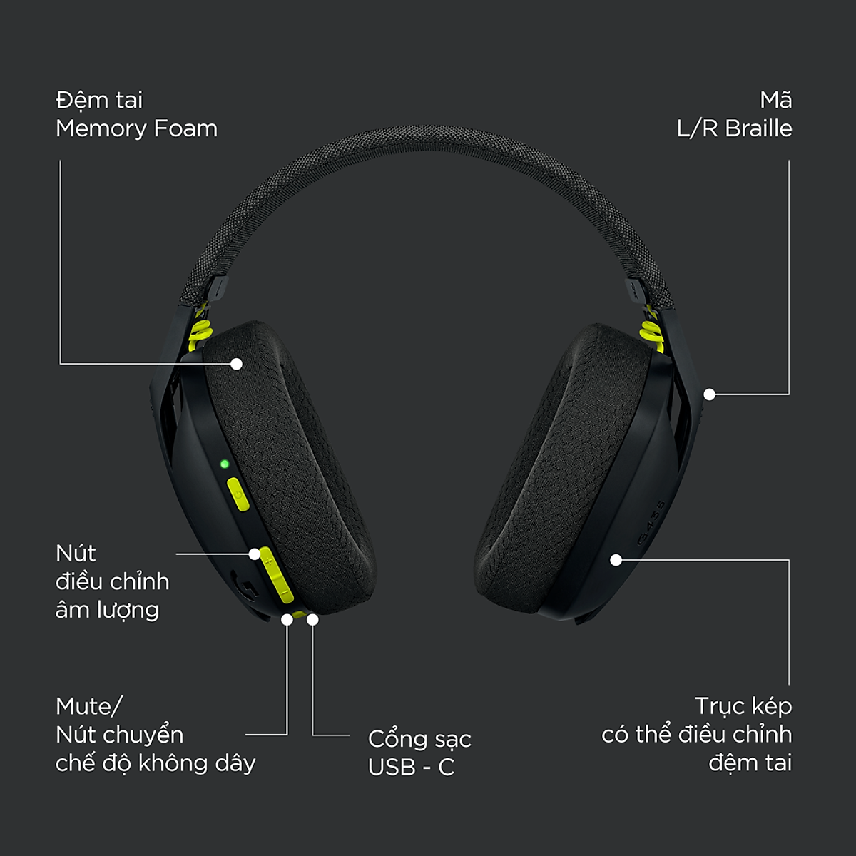 Tai nghe game không dây Bluetooth và Lighspeed Logitech G435 – Mic ảo tích hợp, nhẹ, tương thích PC, Điện thoại, PS4, PS5 - Hàng chính hãng