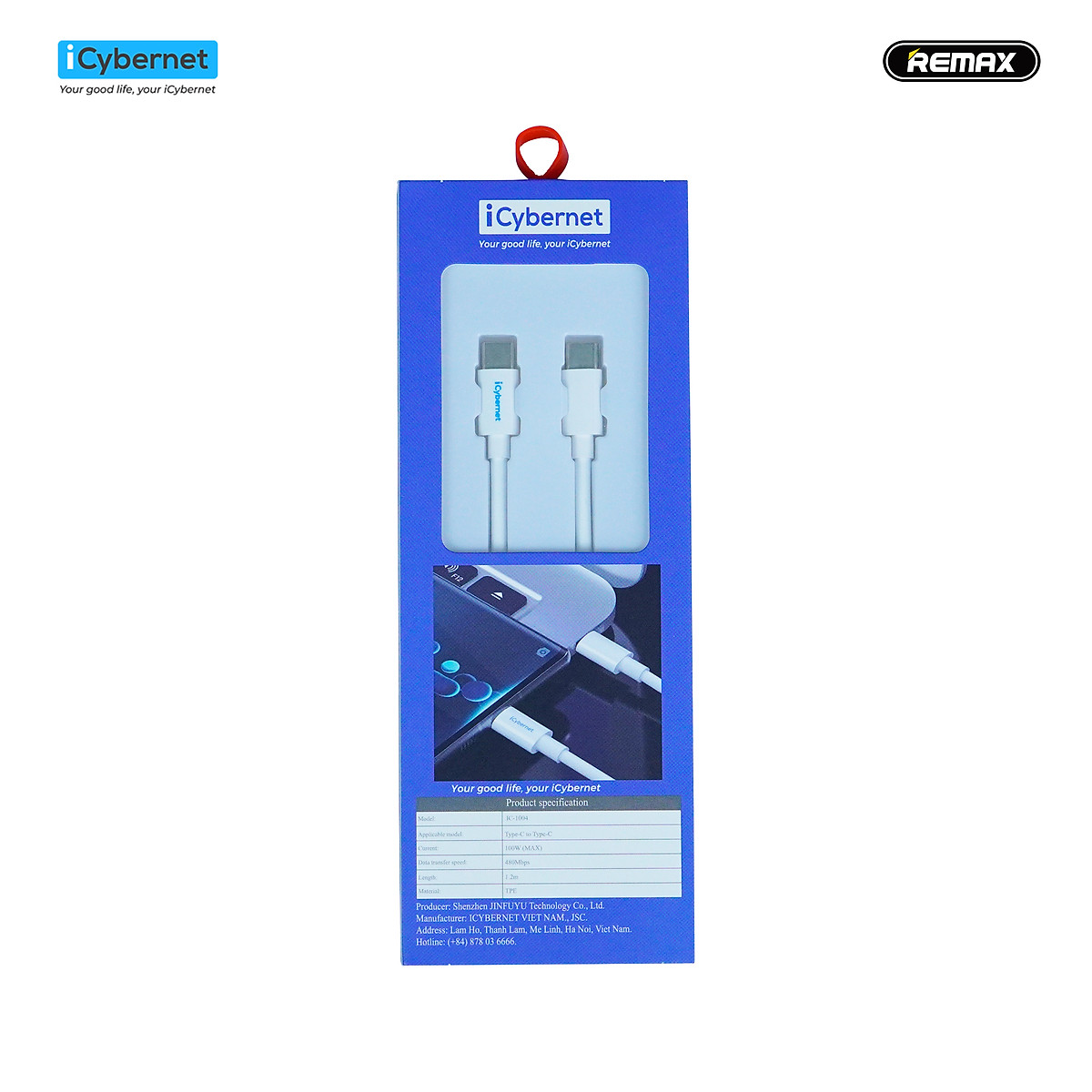 Cáp sạc siêu nhanh PD 100W iCybernet IC-1004 C to C chiều dài 1,2m - Hàng chính hãng