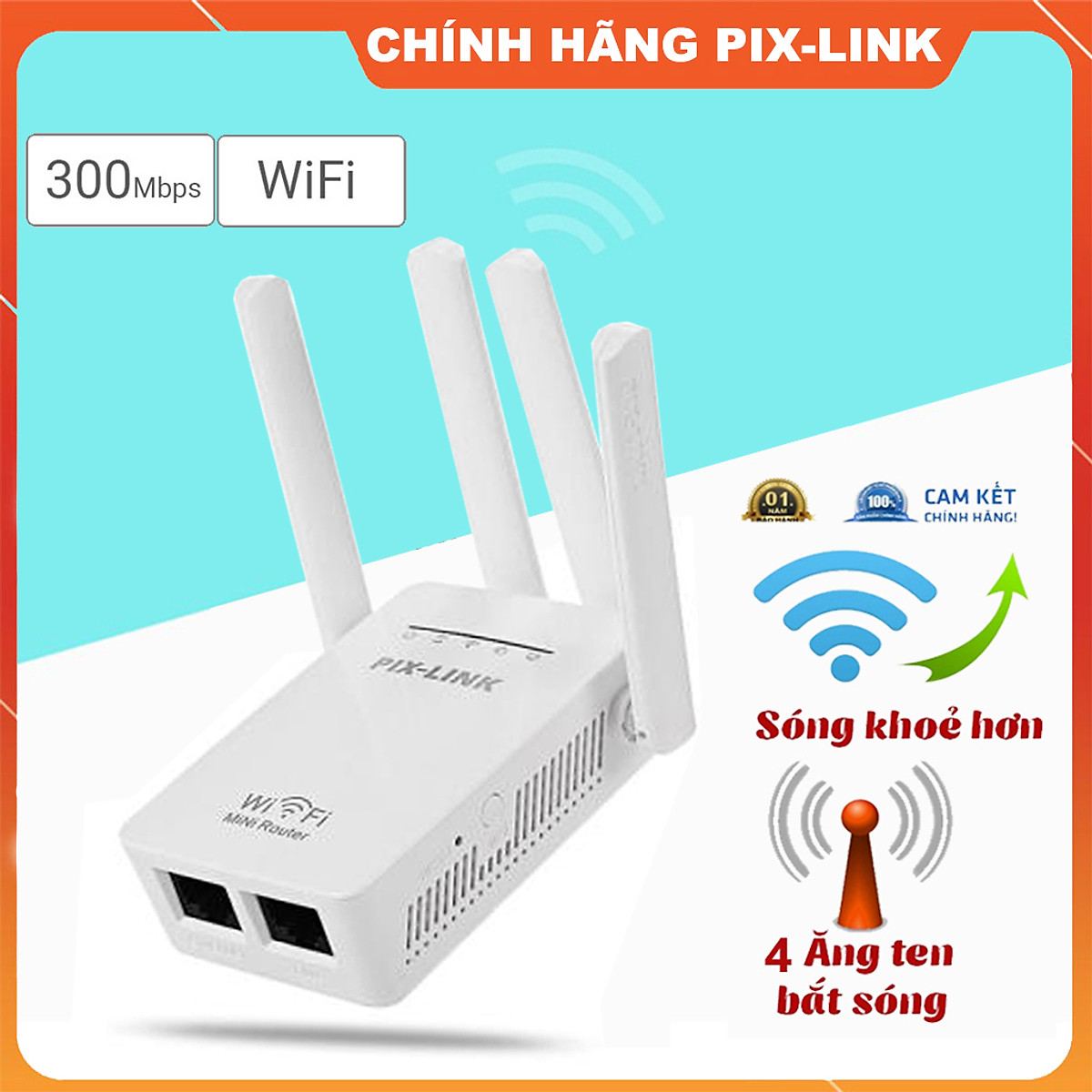 Kích sóng wifi tốc độ cao 4 râu 300M PIX LINK LV-WR09 thiết bị kích sóng phủ rộng giải pháp cho mạng yếu, kết nối đến 50M cực nhanh, cài đặt dễ dàng - Hàng chính hãng