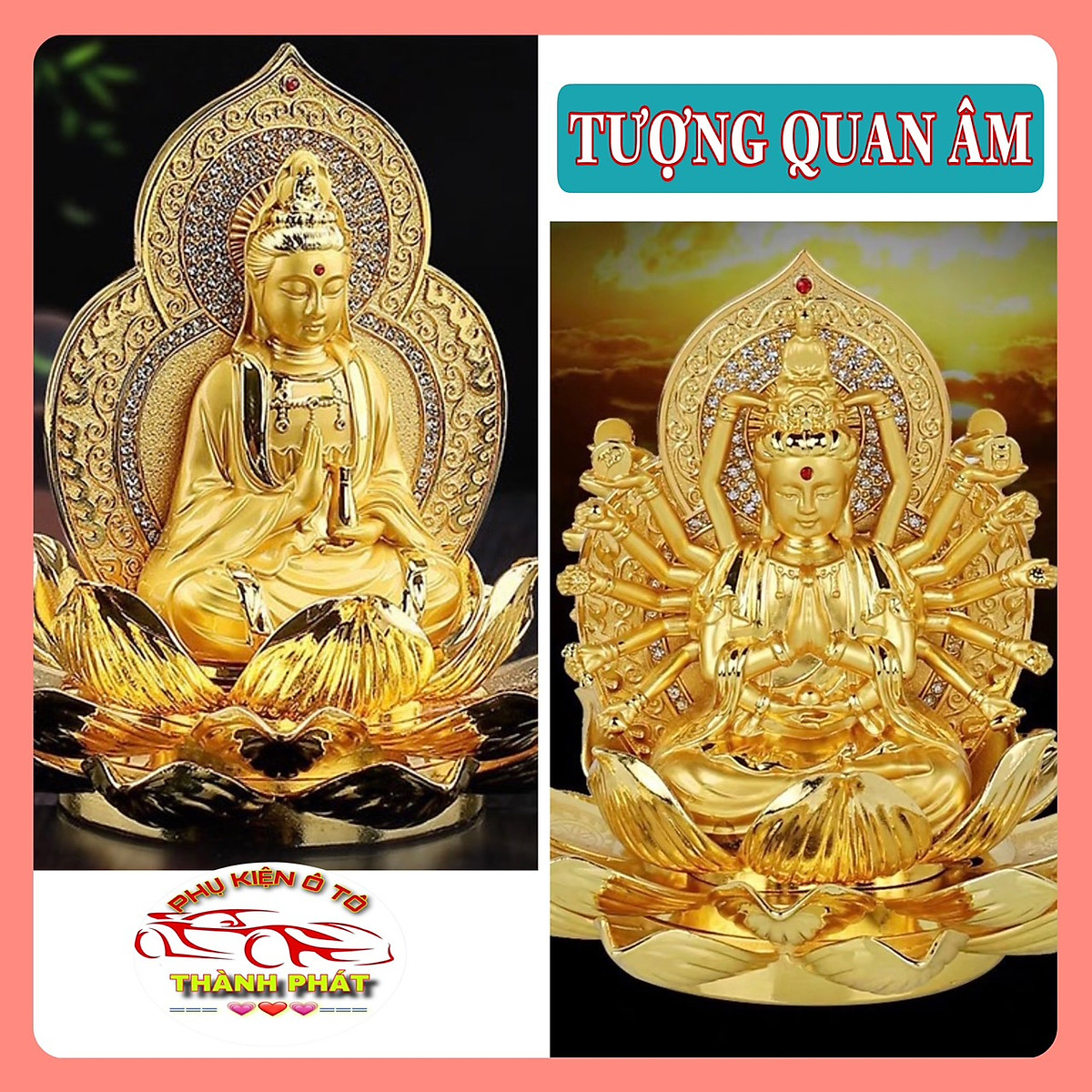 Tượng Phật Bà Quan Thế Âm Bồ Tát Nghìn Tay hai mặt tọa đài sen vàng