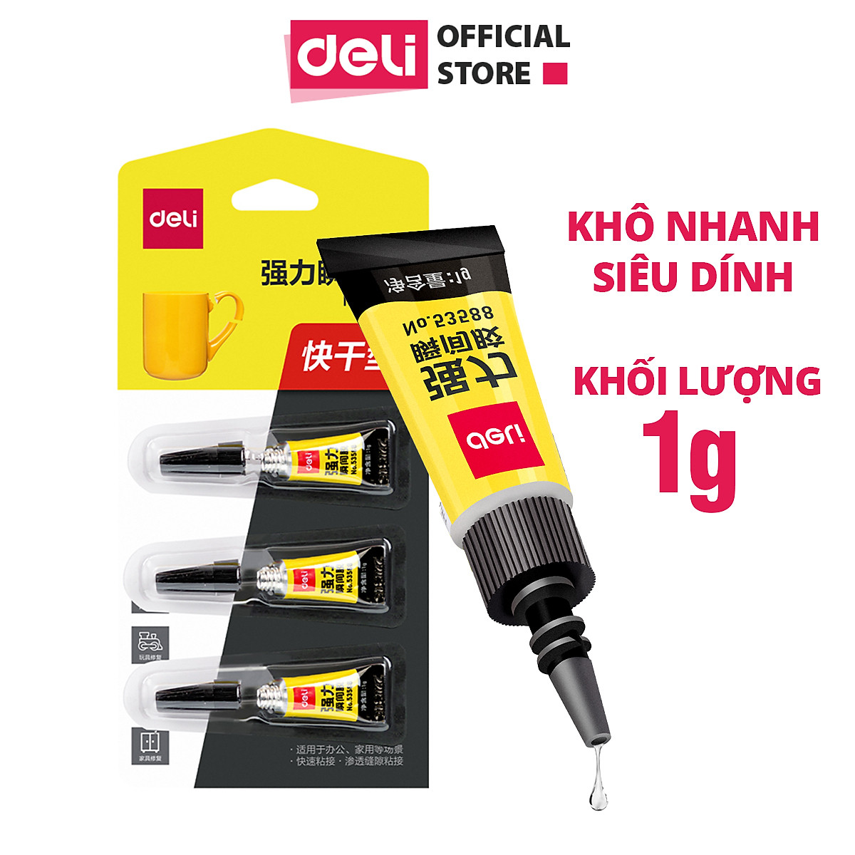 Set 3 tuýp keo 502 siêu dính cố định cực mạnh trong suốt khô nhanh Deli, keo dán giày, nhựa, gỗ, sắt, gốm sứ - Keo dán đa năng chuyên dụng tiện lợi