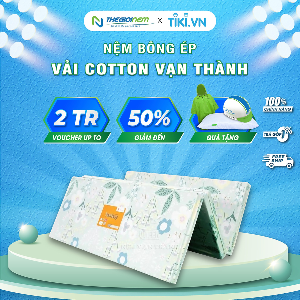 Nệm Bông Ép Vạn Thành Vải Cotton, Gấp Gọn Dễ Di Chuyển Bảo Hành 5 Năm