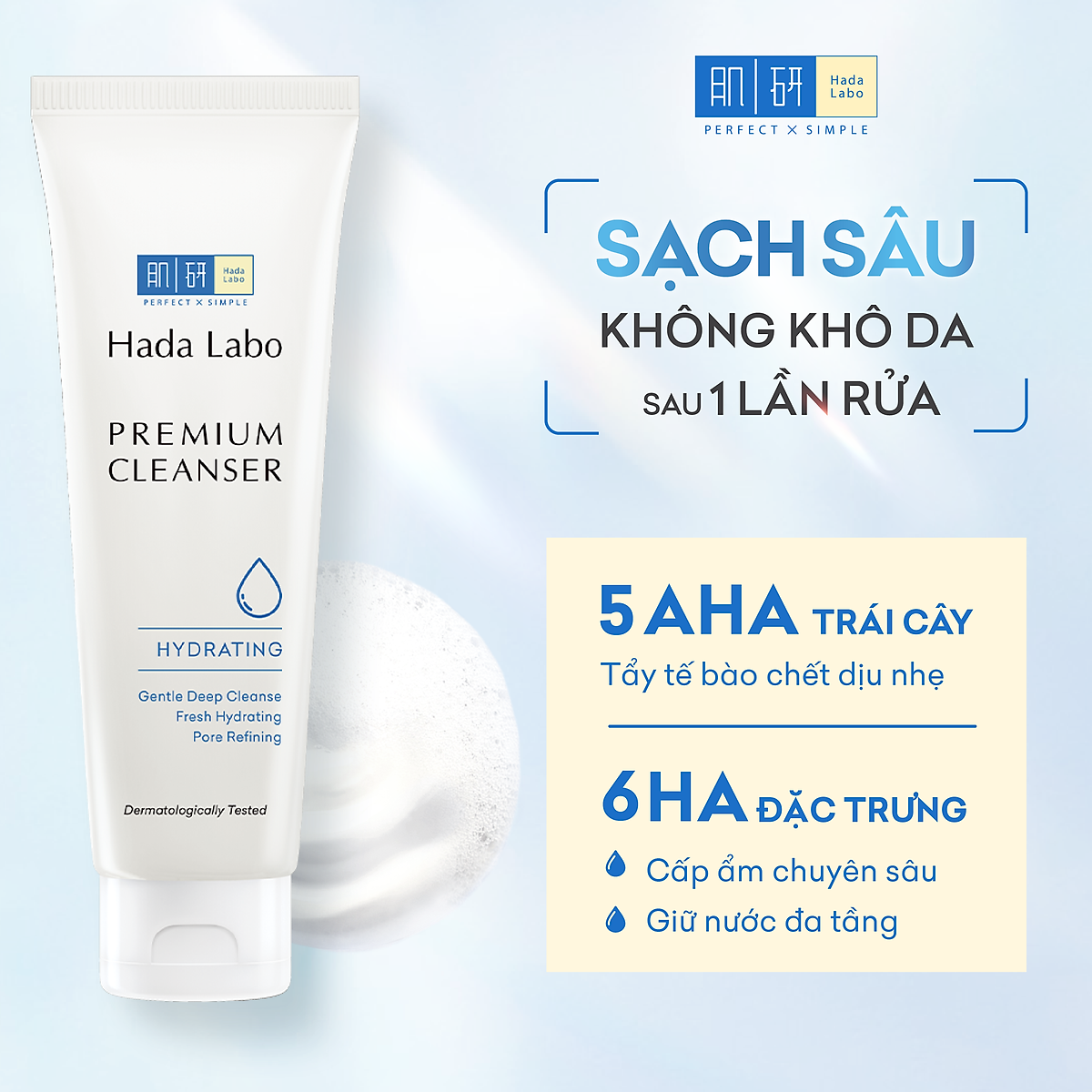 Sữa rửa mặt Hada Labo dưỡng ẩm cao cấp Premium Cleanser Hydrating 100g