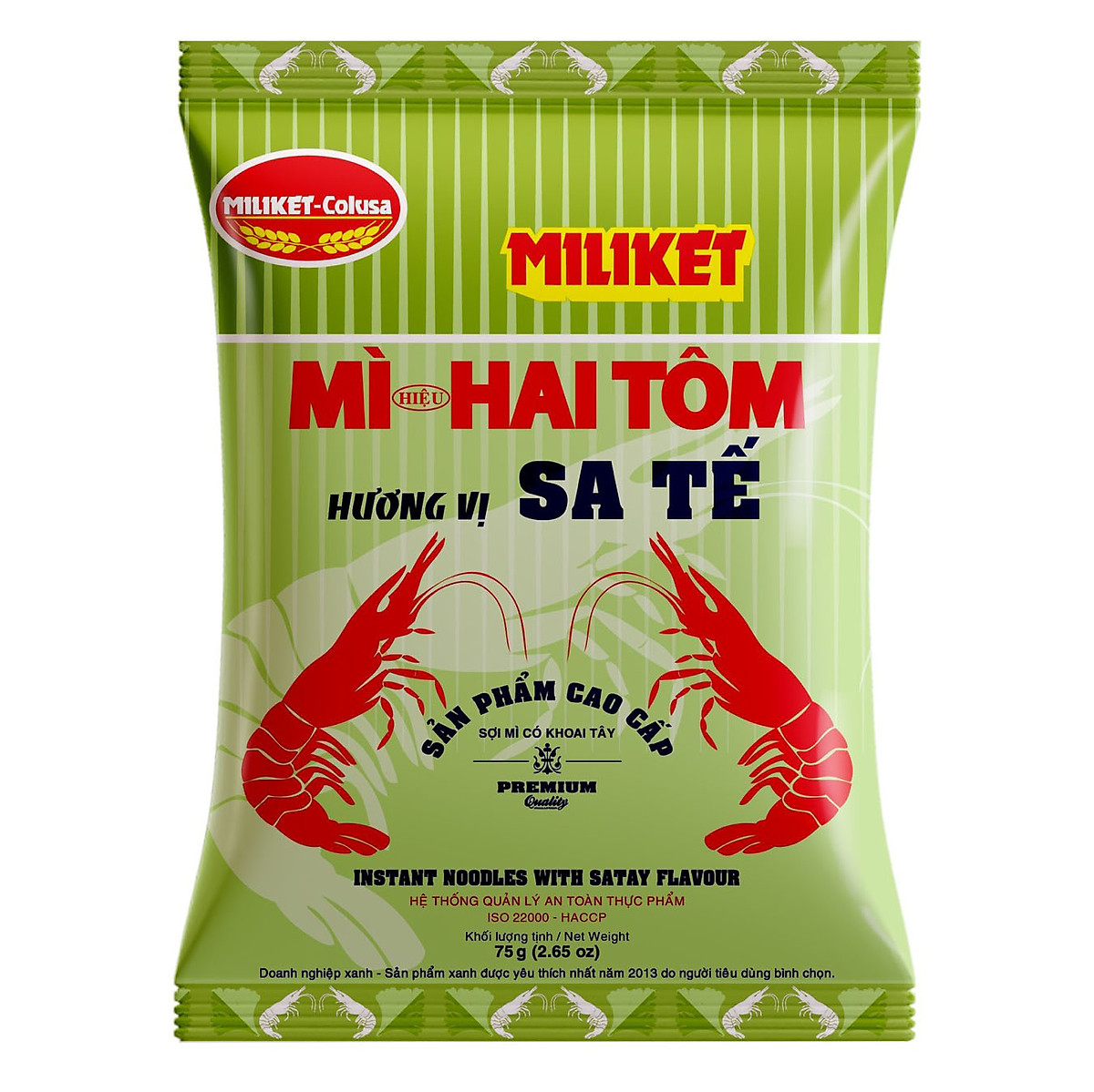Thùng 30 Gói Mì Hai Tôm Vị Tôm Sa Tế Cao Cấp Miliket 75g