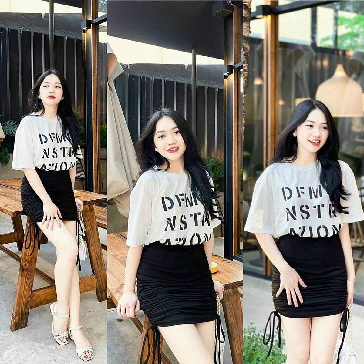 Chân Váy Đen Ngắn Rút Dây 2 Bên  Thiết Kế Nhún Siêu Sexy