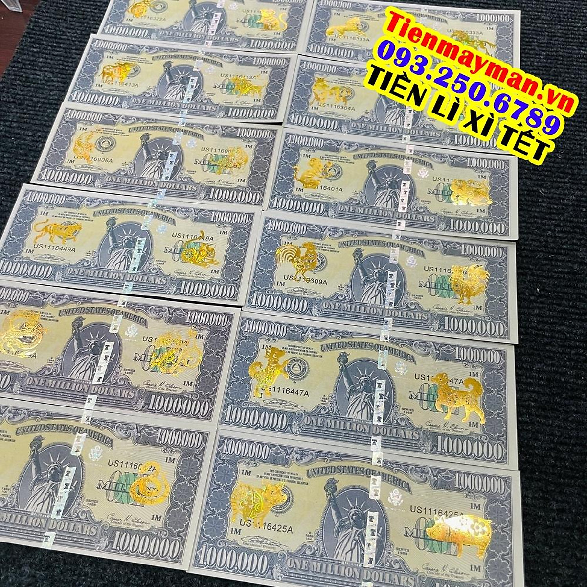 GIÁ SỈ] Bộ 12 Tờ Tiền Lưu Niệm 1 Triệu USD - Đô La Mỹ Mạ Vàng