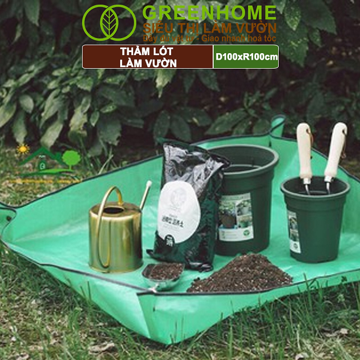 Thảm Lót Làm Vườn Greenhome, D100xR100cm, Trộn Đất, Thay Chậu, Trồng Cây Sạch Sẽ Chống Thấm Nước, Dễ Vệ Sinh, Gấp Gọn
