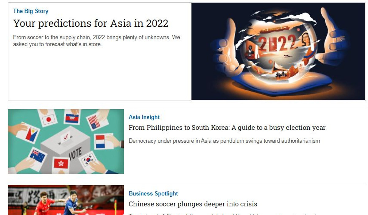 Nikkei Asian Review: Nikkei Asia - 2022: YOUR PREDICTIONS FOR ASIA IN 2022 - 2.22 tạp chí kinh tế nước ngoài, nhập khẩu từ Singapore