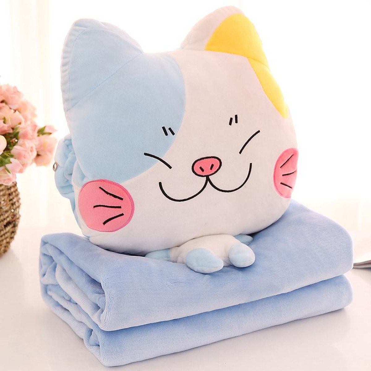 Bộ chăn gối ngủ văn phòng hình mèo chibi 3 in 1, mẫu ngẫu nhiên- hàng chính hãng