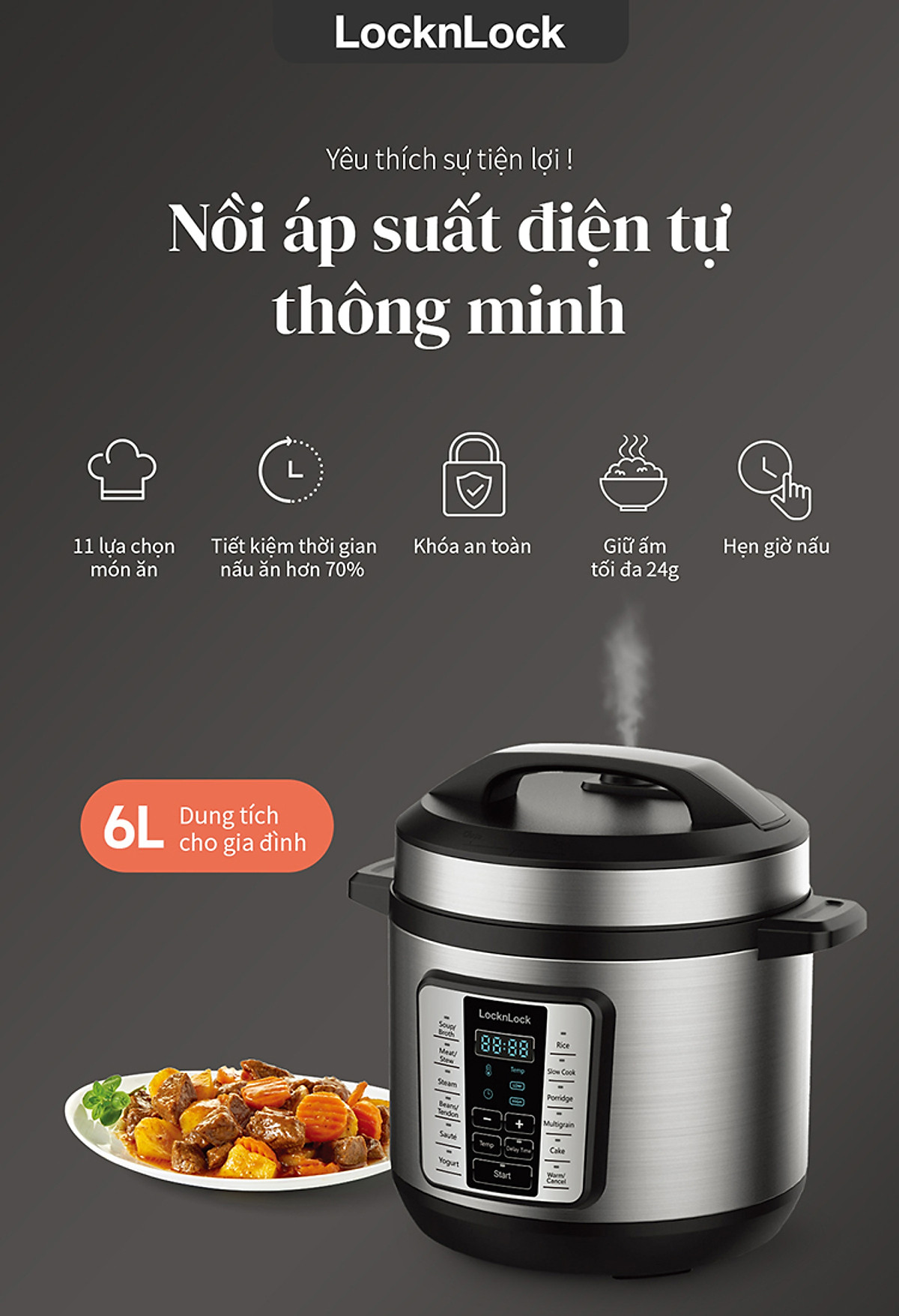 Nồi áp suất điện tử Lock&Lock EJP666SLV 6 Lít - Hàng chính hãng
